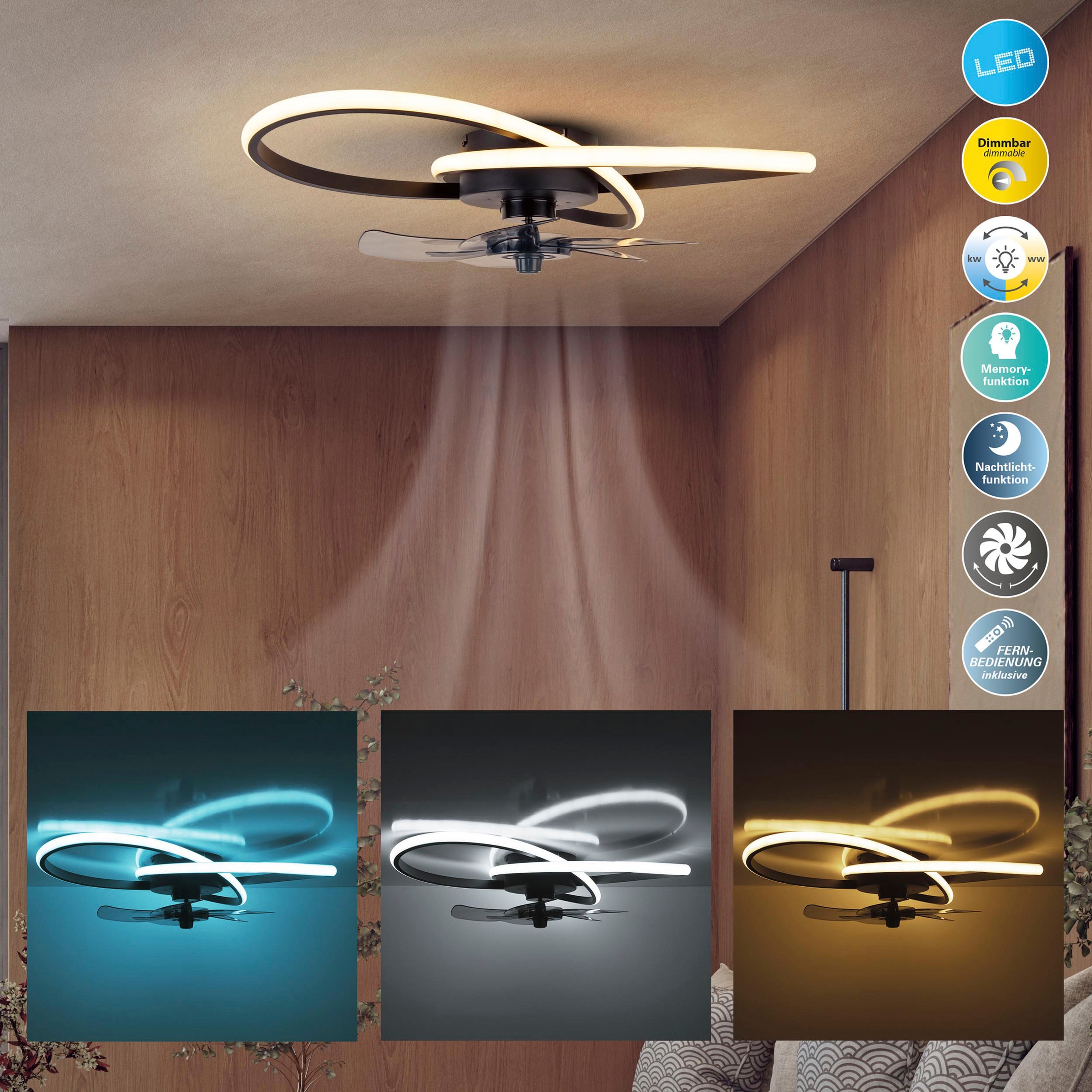 Places of Style LED Deckenleuchte »Leccio Deckenventilator«, 1 flammig, Leu günstig online kaufen