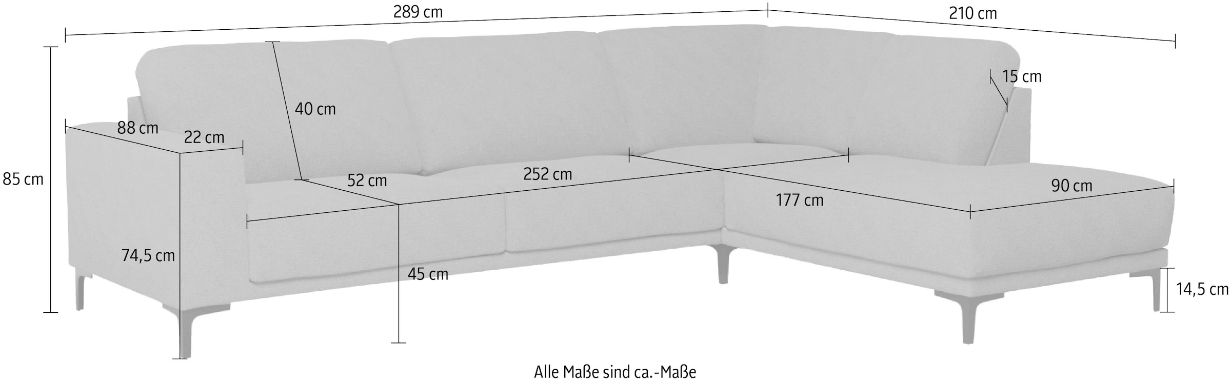 Places of Style Ecksofa »Xander, L-Form,«, Breite 289 cm, Webstoff, Soft-Touch Chenille, schwarze Metallfüßen