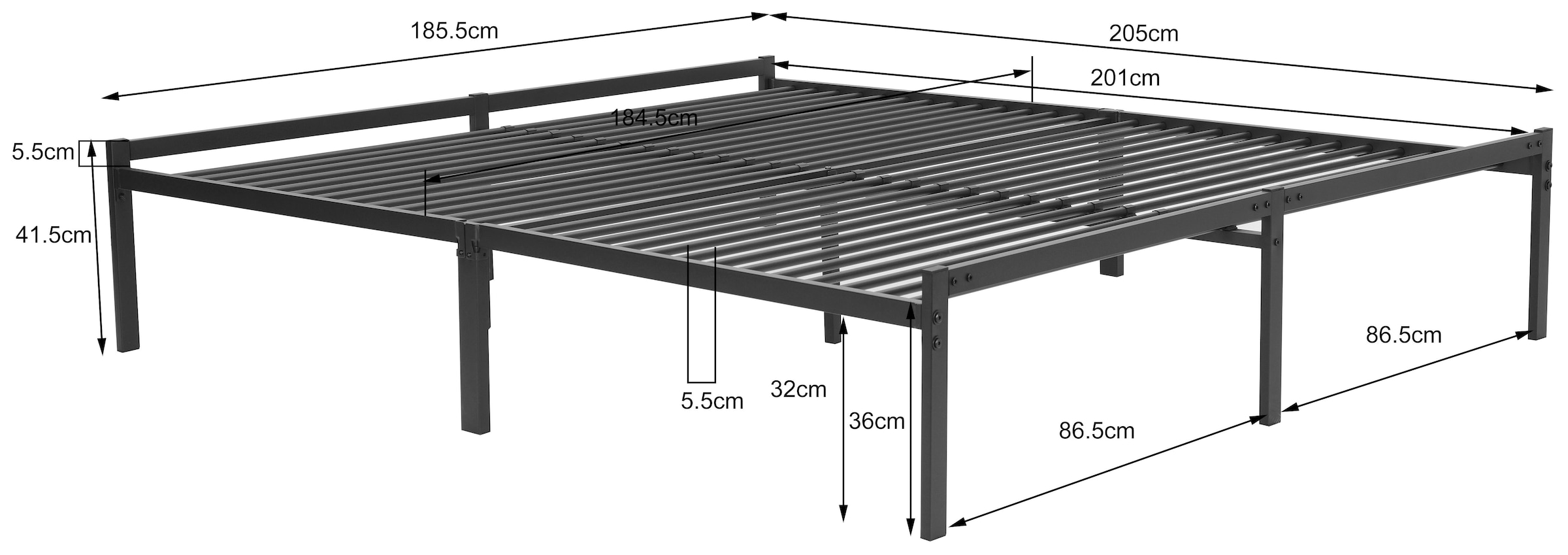 INOSIGN Metallbett »LIST Bett Bettgestell Bettrahmen Einzelbett Doppelbett«, (Stahlbett schwarz in TOP Qualität und 4 Breiten), Bett mit 26 Lattenroste zum Schutz der Matratze Bestseller