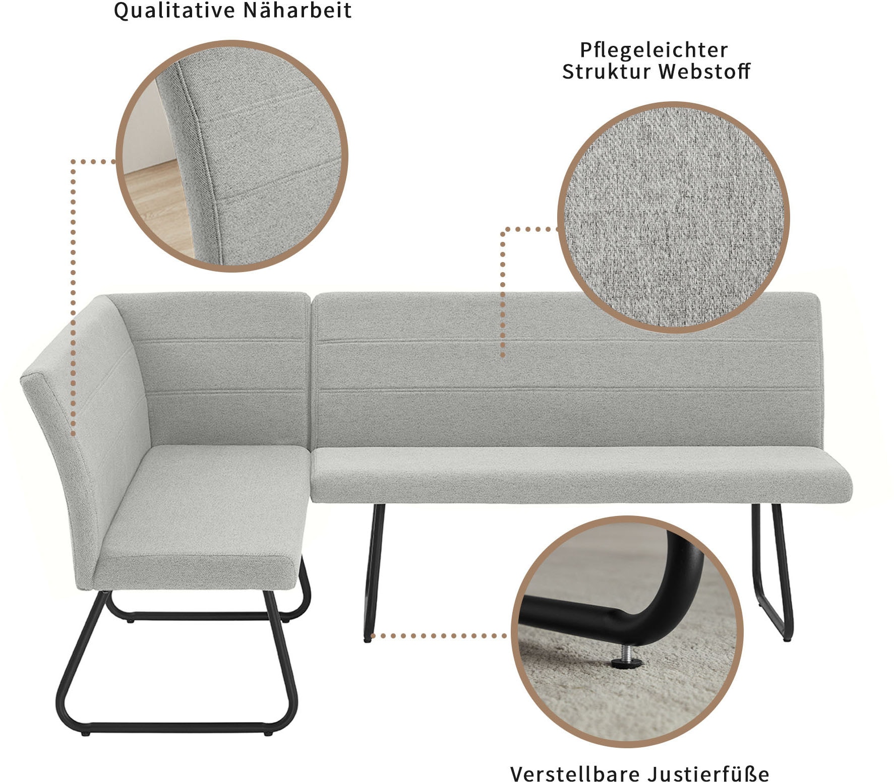 OTTO home Eckbank »Blee« pflegeleichter Strukturstoff, komfortable Polsterung, Metallgestell