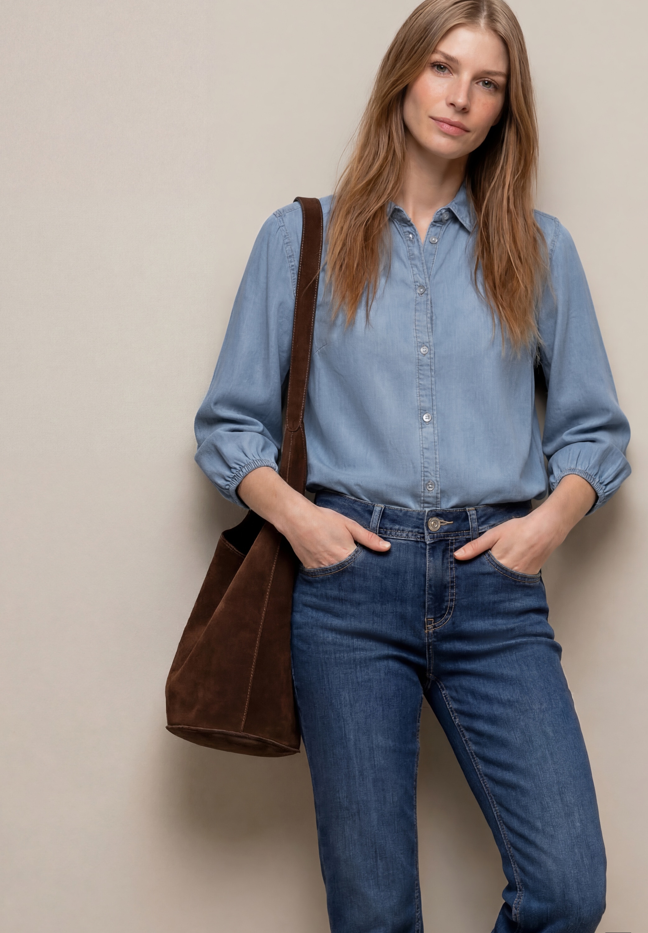 STREET ONE Hemdbluse 3/4-Arm im Denim-Look