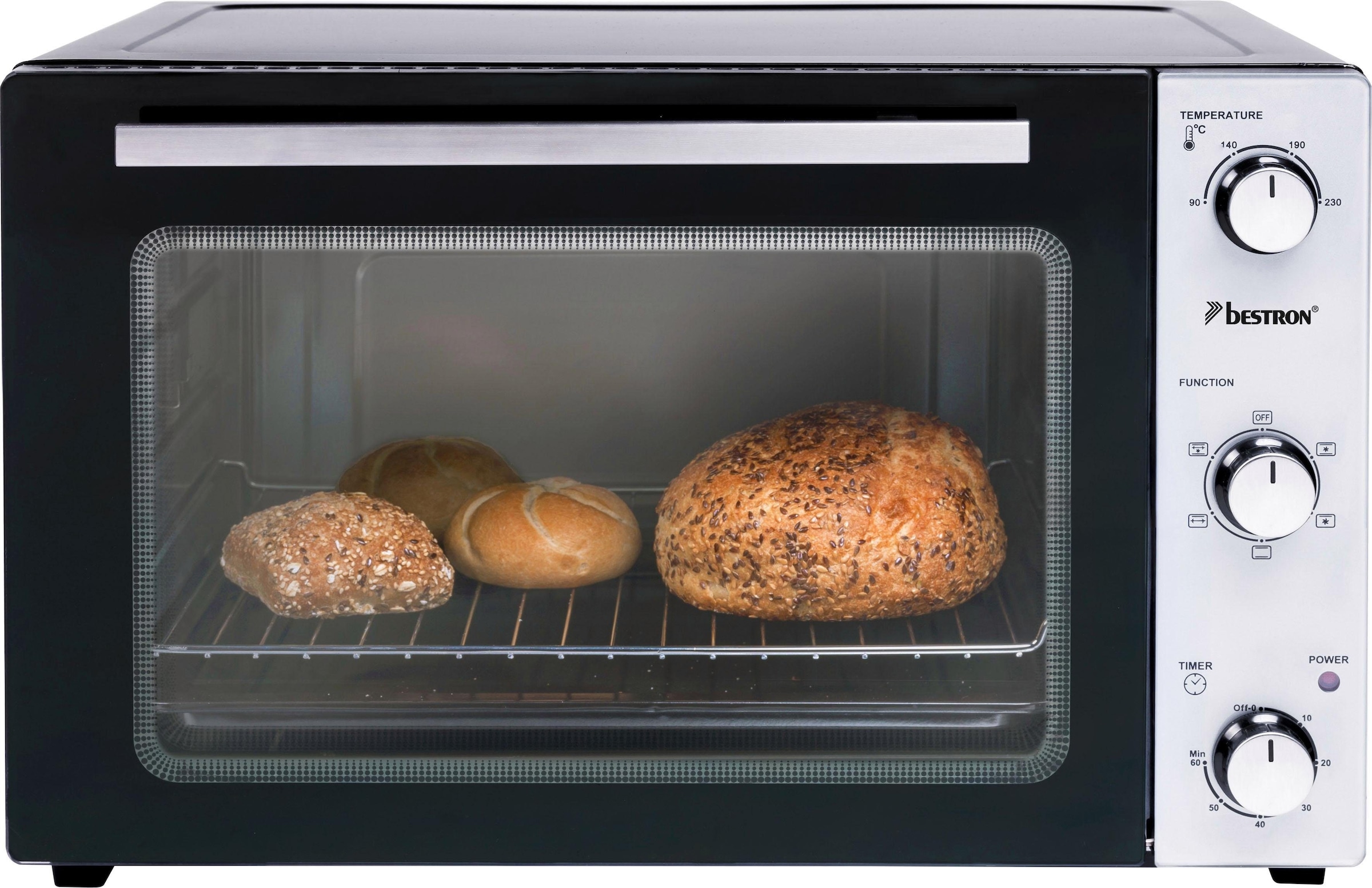 bestron Minibackofen »AOV45, 2-in-1 Gerät«, mit Drehspieß, 1800 W, Edelstahl, Schwarz