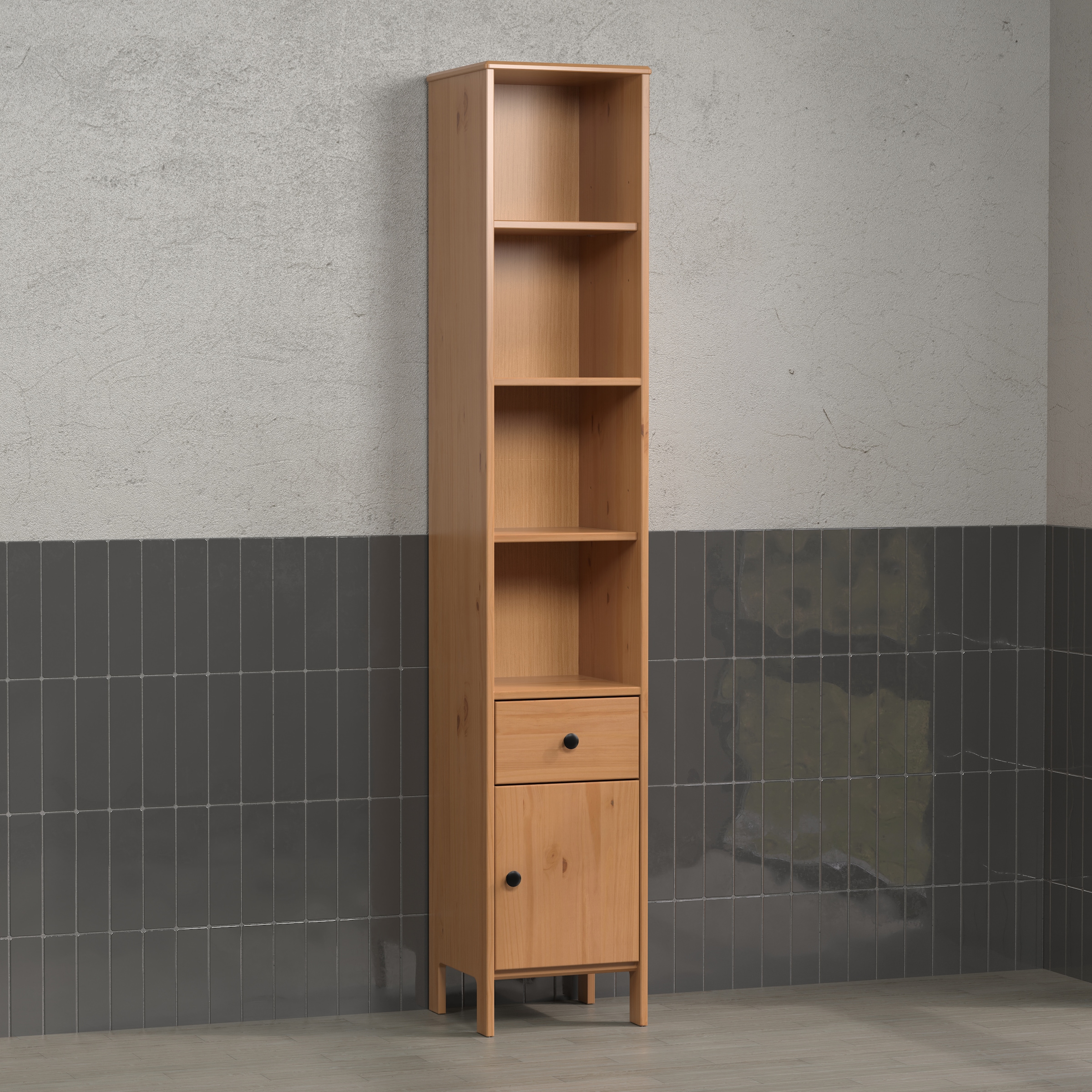 welltime Hochschrank »Kall« 1 Stk. tlg. Badschrank aus Kiefer-Massivholz mit Schublade - (B/T/H) 35/33/188 cm