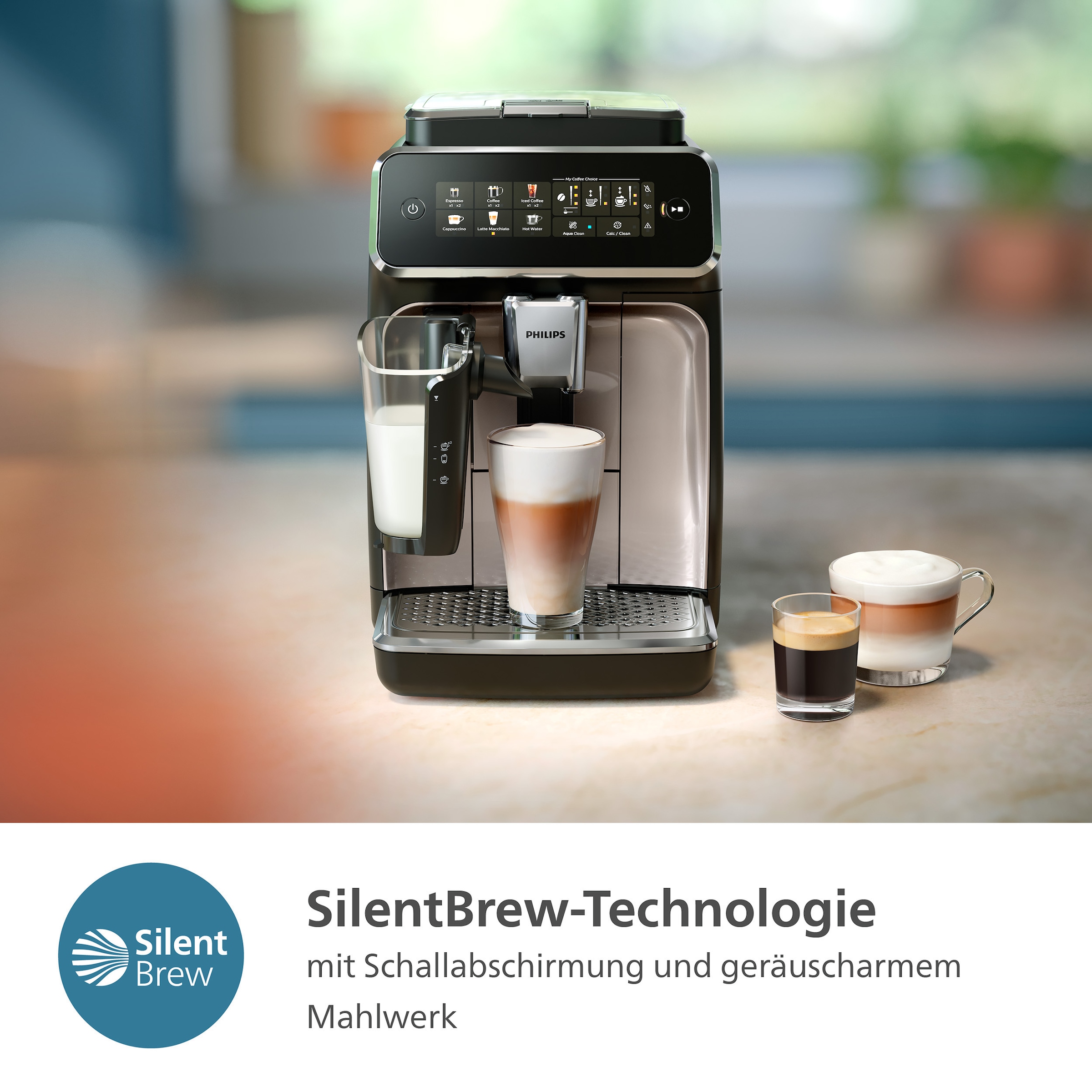 Philips Kaffeevollautomat »EP3341/50 3300 Series, 6 Getränke (heiß oder eisgekühlt),«, LatteGo-Milchsystem, SilentBrew Technologie, Klavierlack-Schwarz