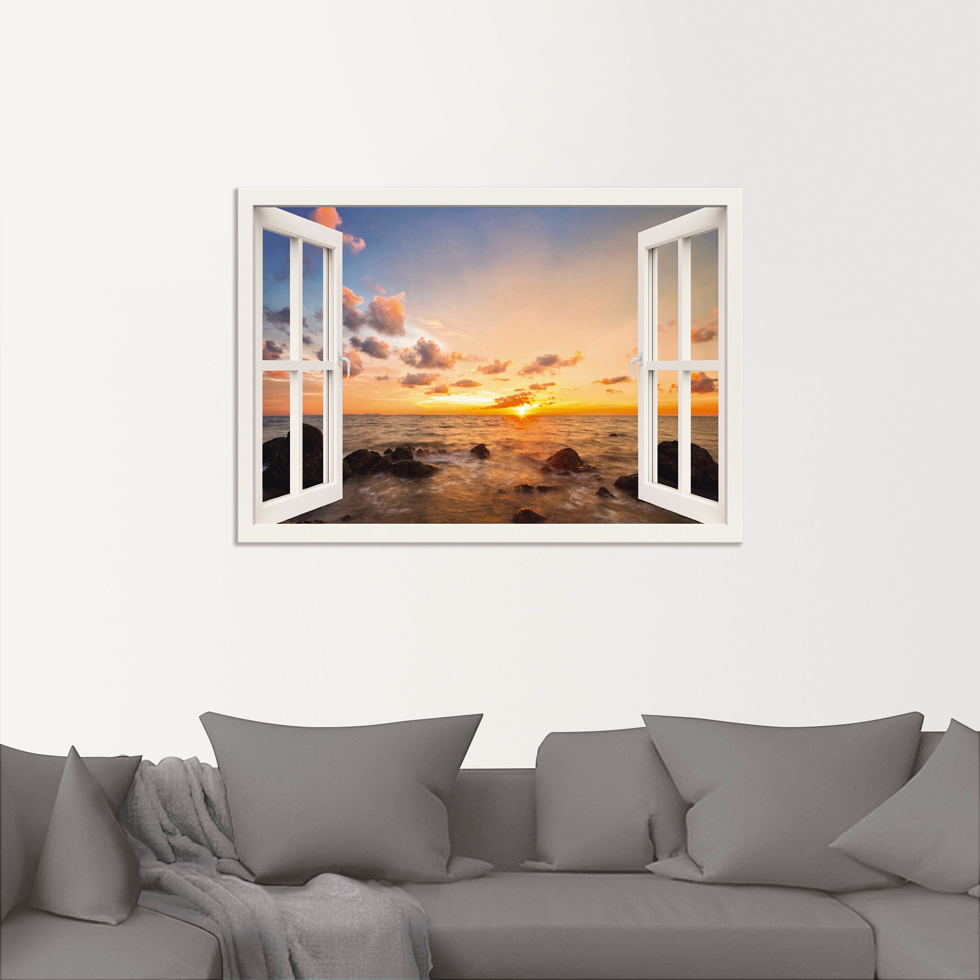 Artland Wandbild »Fensterblick Sonnenuntergang am Meer«, Fensterblick, (1 S günstig online kaufen