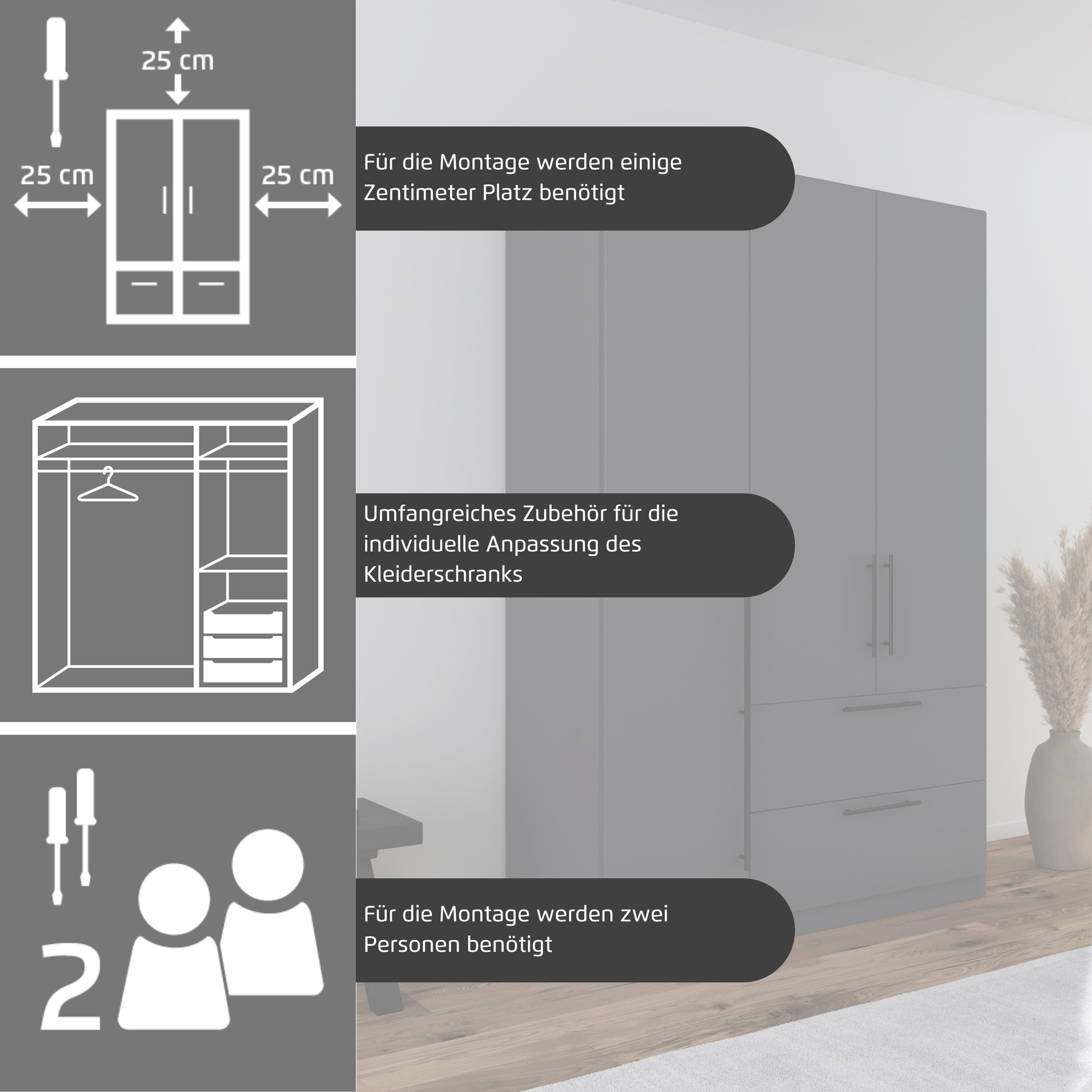 rauch Kleiderschrank »Drehtürenschrank Schrank Garderobe Wäscheschrank Schlafzimmer AVOLA«, (in 3 verschiedenen Ausstattungen BASIC/CLASSIC/PREMIUM), mit hochwertigen Stangengriffen aus Metall in Schwarz MADE IN GERMANY