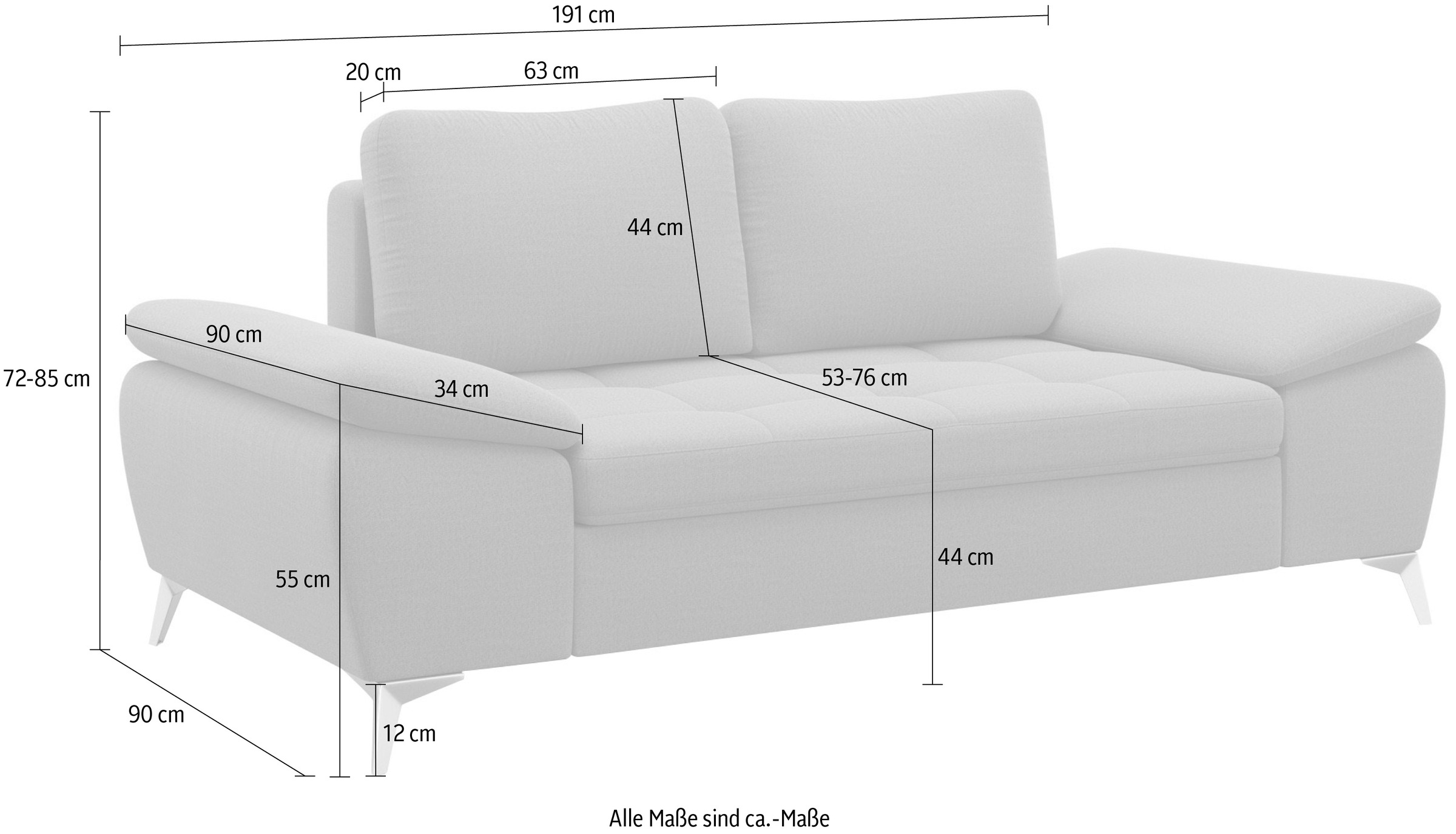 sit&more 2-Sitzer »Latigo«, mit hochwertigen Metallfüßen