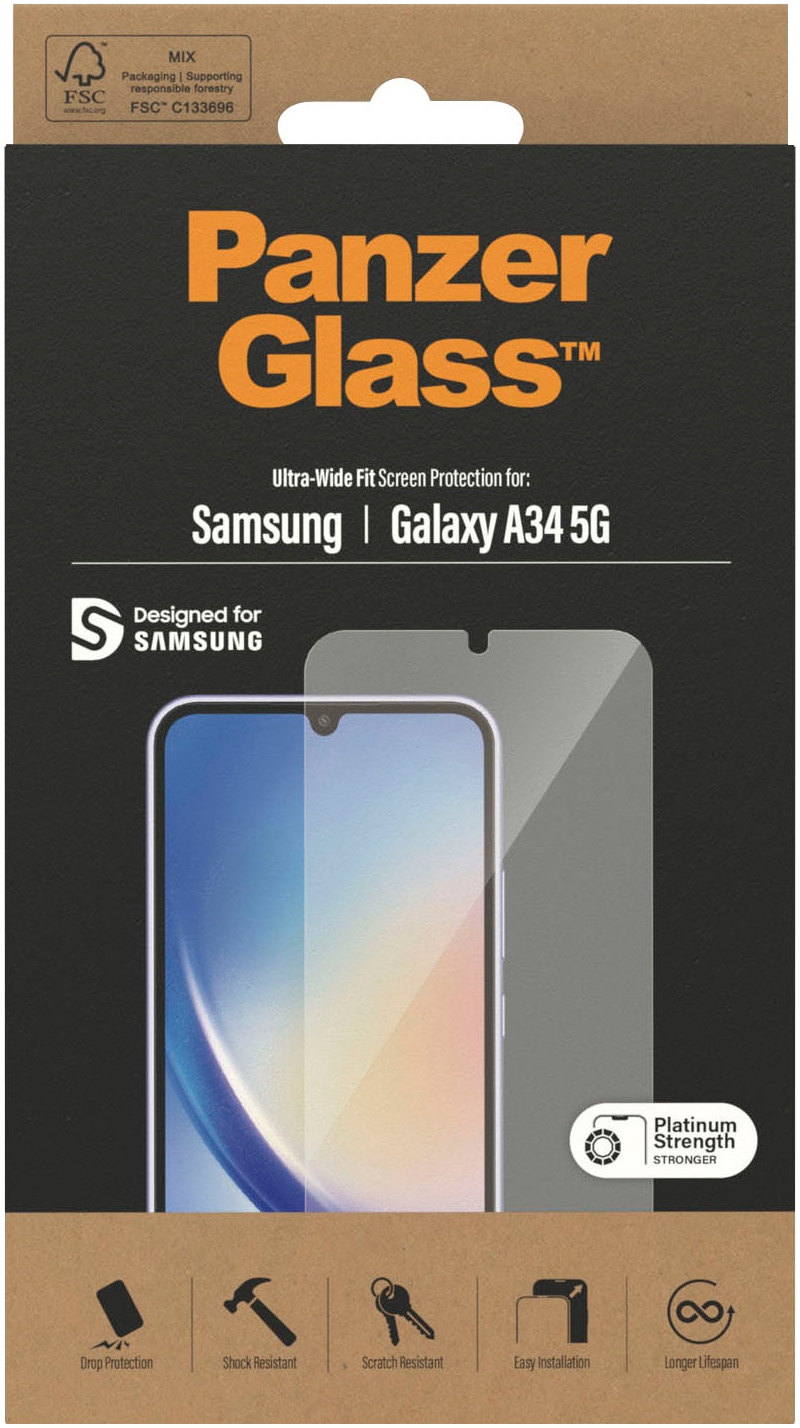 PanzerGlass Displayschutzglas »Displayschutz Samsung Galaxy A34 5G - Ultra-Wide Fit«, für Samsung Galaxy A34 5G, Kratz-& Stoßfest,Kristallklar, Berührungsempfindlich, Simpel Anbringen