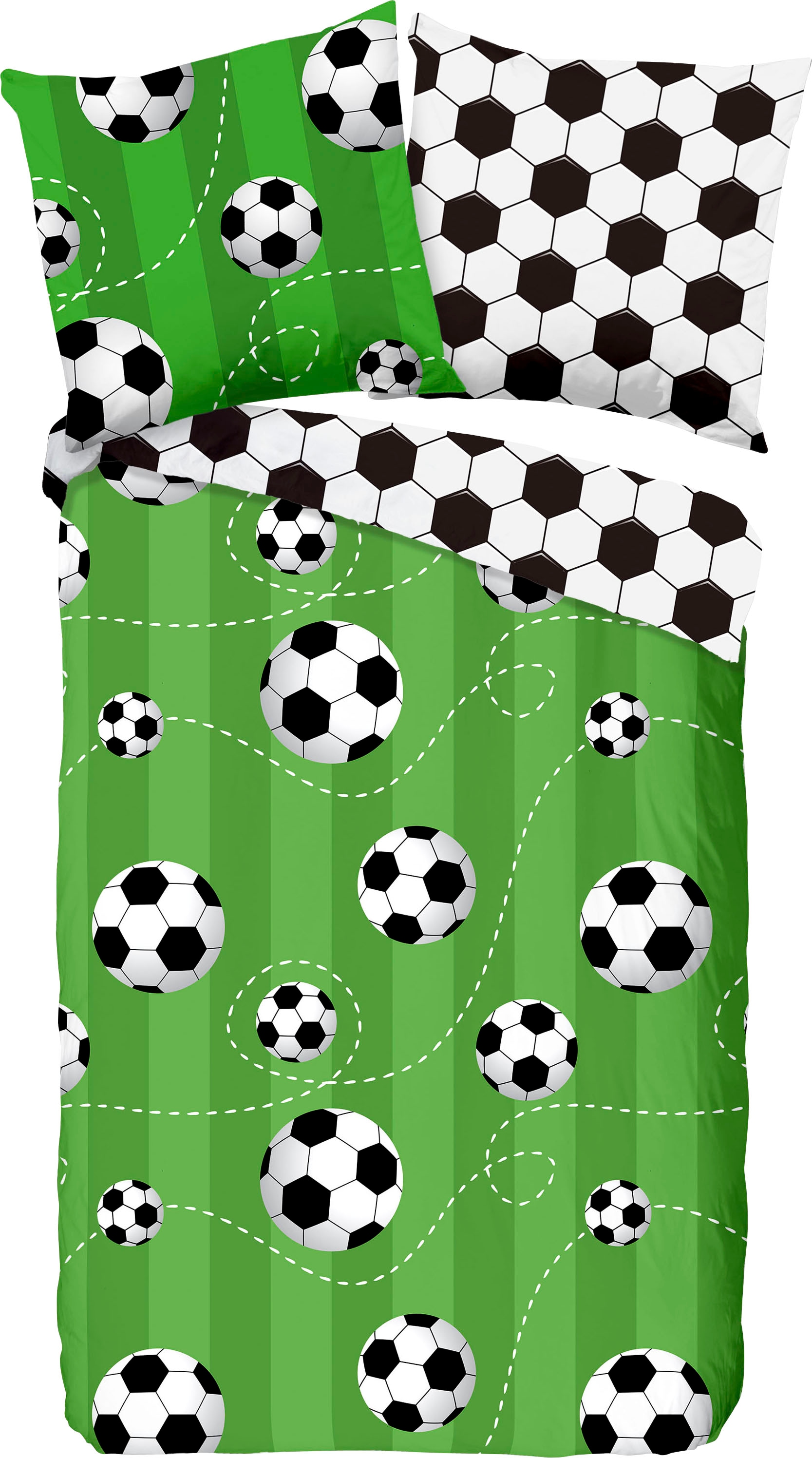 Kinderbettwäsche »Soccer«, Baumwolle, 135x200, Reißverschluss, Wendeoptik, Kind,...