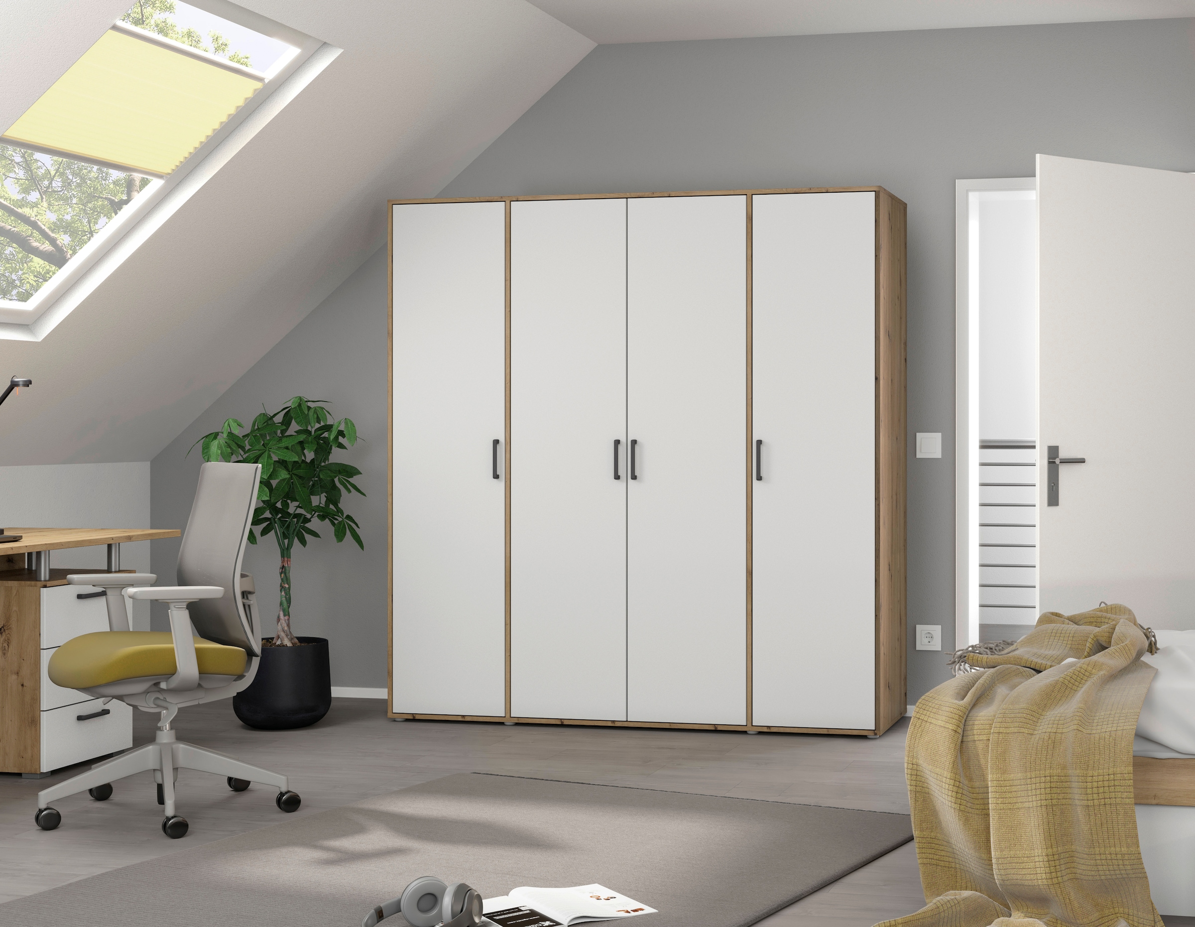 rauch Kleiderschrank »VOYAGER Garderobe Wäscheschrank TOPSELLER Schlafzimmer«, (in 3 verschiedenen Ausstattungen BASIC/CLASSIC/PREMIUM), Schrank mit modernen Griffen in viel Stauraum MADE IN GERMANY