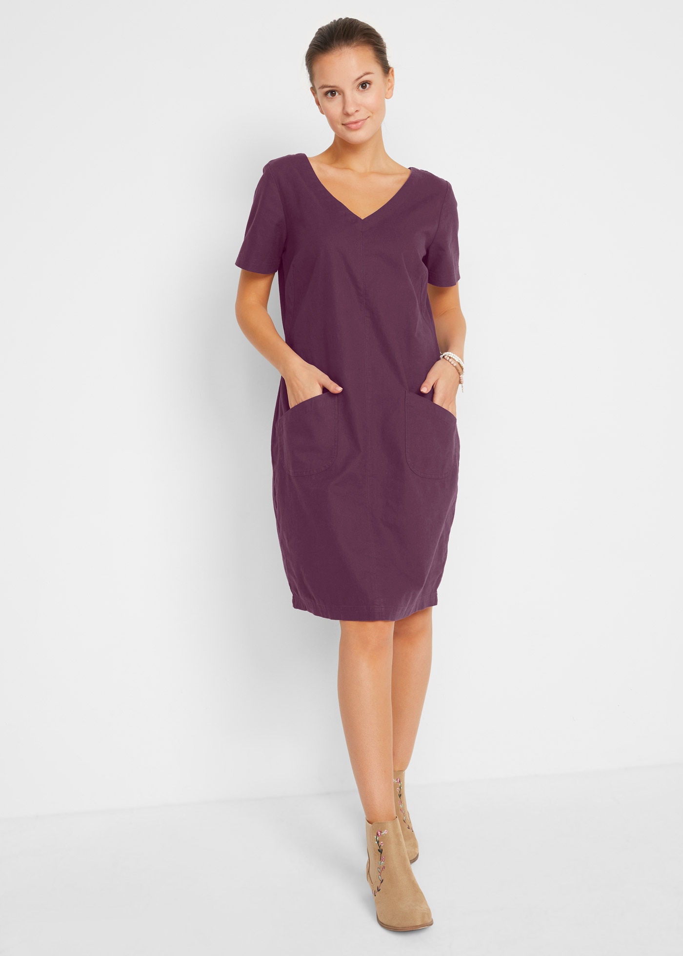 bonprix Minikleid »Minikleid mit Leinen« für warme Tage, aus Leinen und Baumwolle, A-Linie, mit V-Ausschnitt
