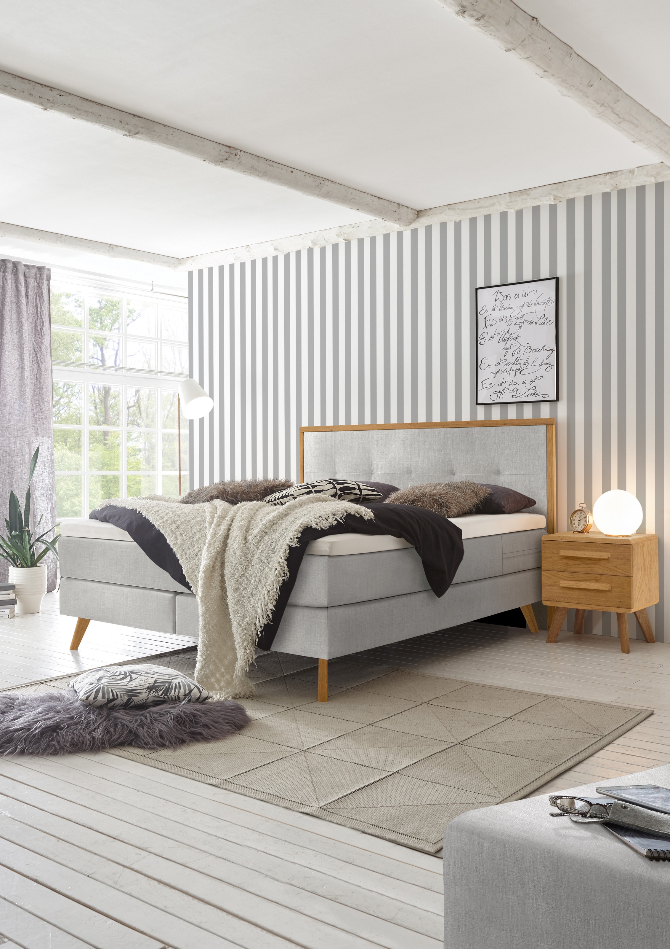 HASENA Boxspringbett Nordic, inkl. Topper, Kopfteilrahmen und Füsse aus massiver Eiche