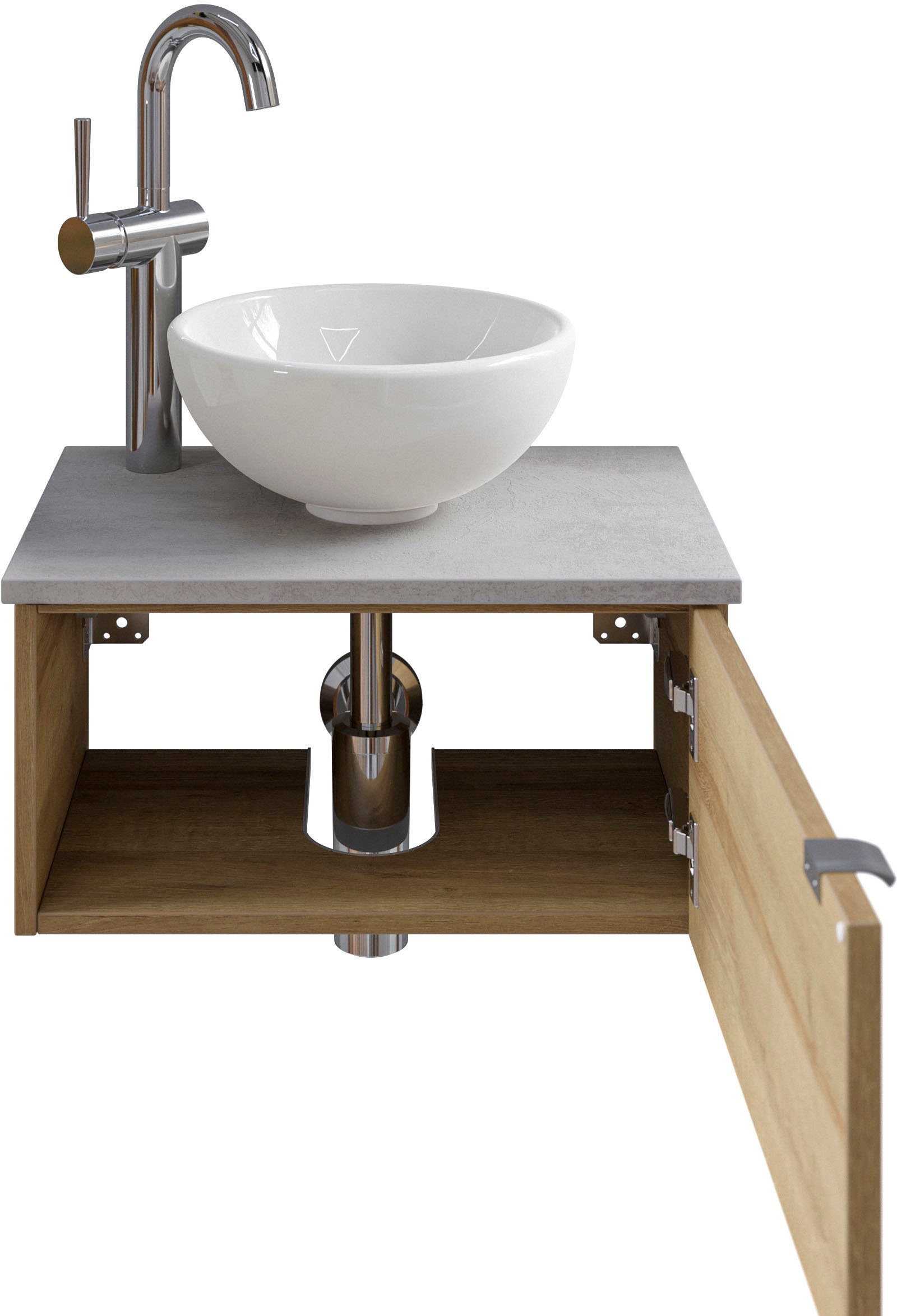 Saphir Waschtisch »Serie 6915 Waschschale mit Unterschrank für Gästebad, Gäste WC«, 51 cm breit, 1 Tür, Waschtischplatte, kleine Bäder, ohne Armatur