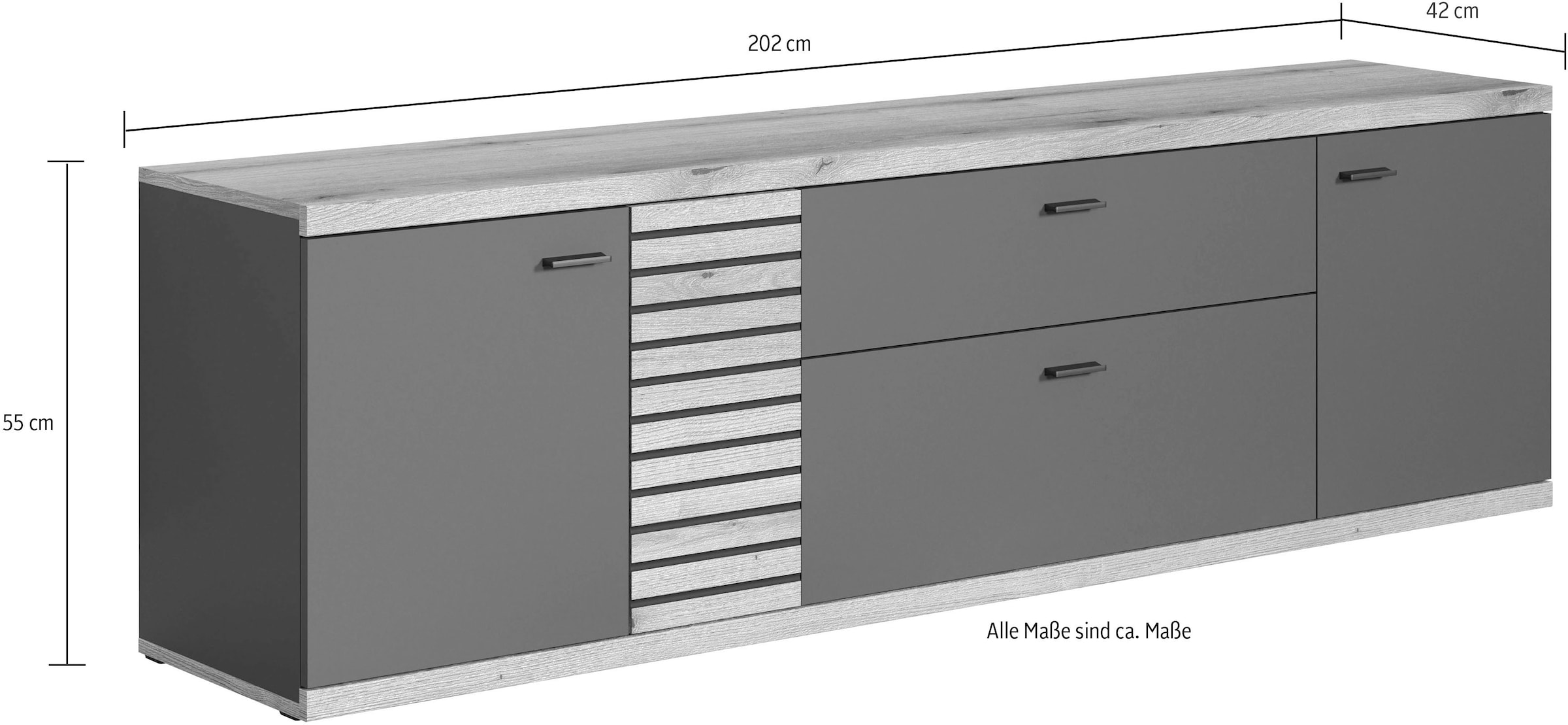 INOSIGN Lowboard »Galway TV-Kommode«, TV-Lowboard im Modernen Design, Breite 202 cm