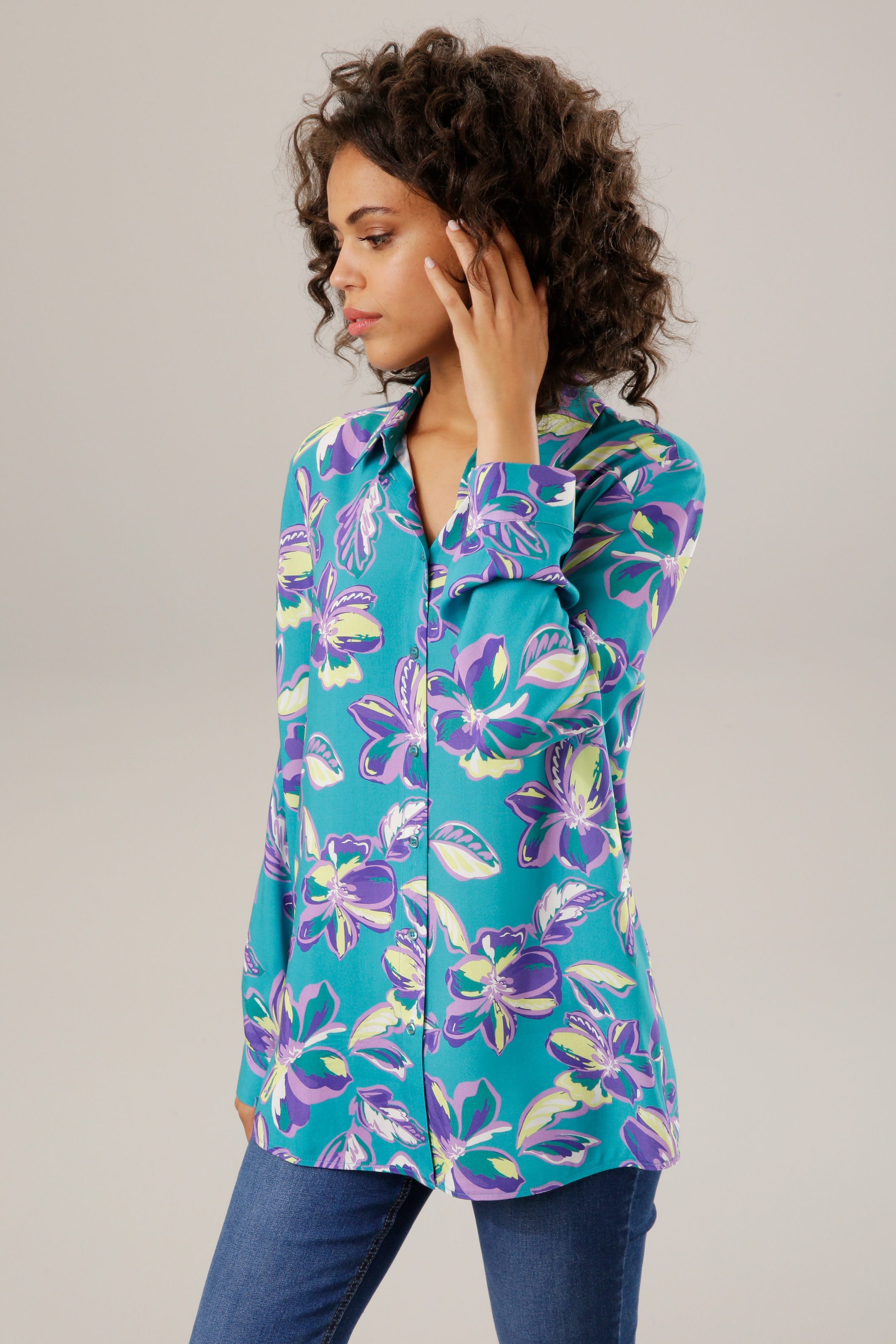 Aniston CASUAL Hemdbluse, mit farbharmonischen Blüten und Blättern bedruckt  online bestellen