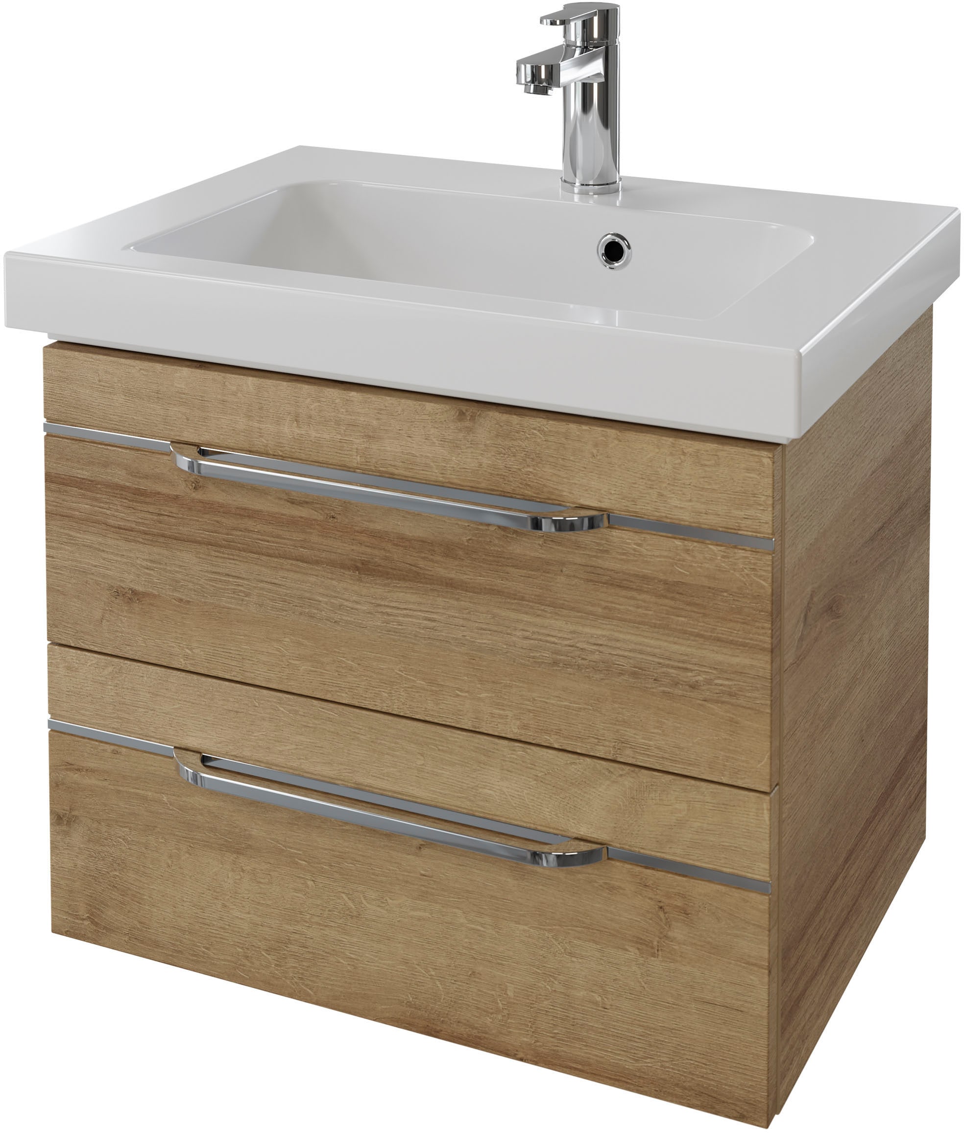 Saphir Badmöbel-Set »Balto 2-teilig Mineralmarmor-Waschtisch mit LED-Spiegel, Waschplatz«, (2 St.), 64,4 cm breit, mit 2 Schubladen, Badschrank inkl. Schubladendämpfer