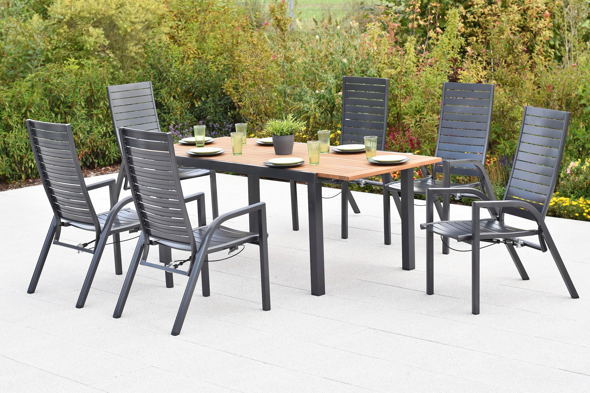 MERXX Garten-Essgruppe »»Siros««, (Set, 7 tlg.), Rückenlehne verstellbar durch Gasdruckfeder