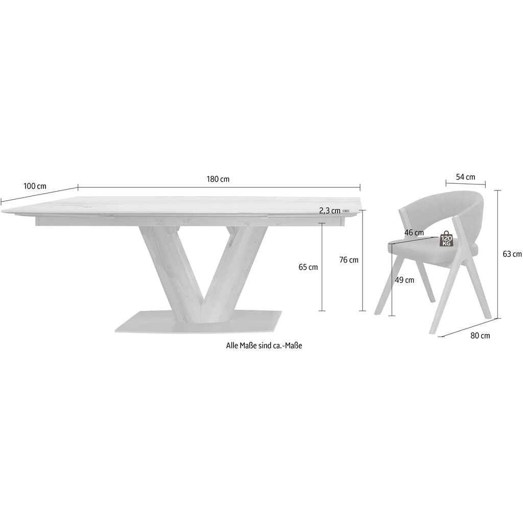 GWINNER Essgruppe »Anzio«, (Set, 5 tlg.), inkl. 4 Stühle wahlweise mit Stoff oder Leder bezogen