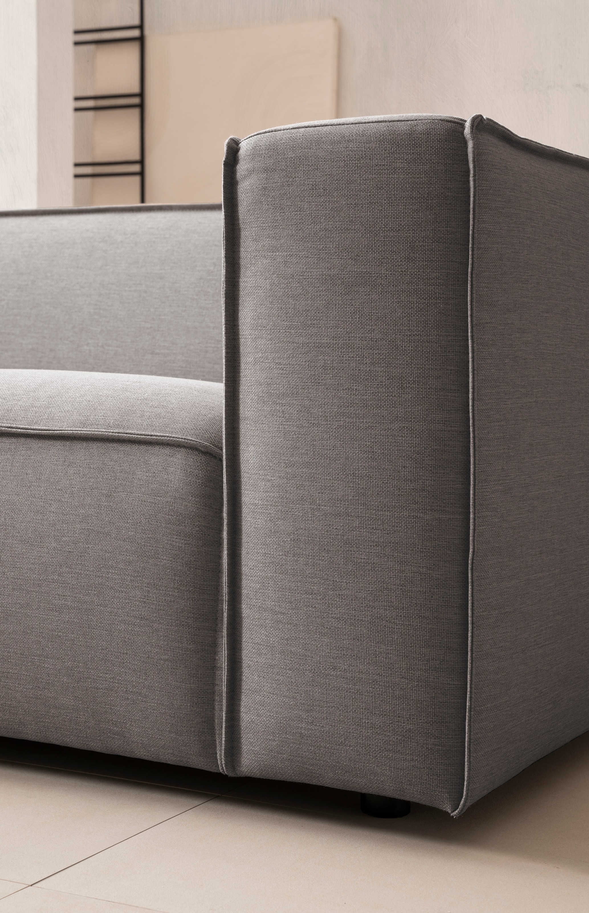 LeGer Home by Lena Gercke 3-Sitzer »PIARA, Couch mit Kedernaht, Sofa in Cord oder Leinenoptik«, schwarze Füße, bequemer Sitzkomfort