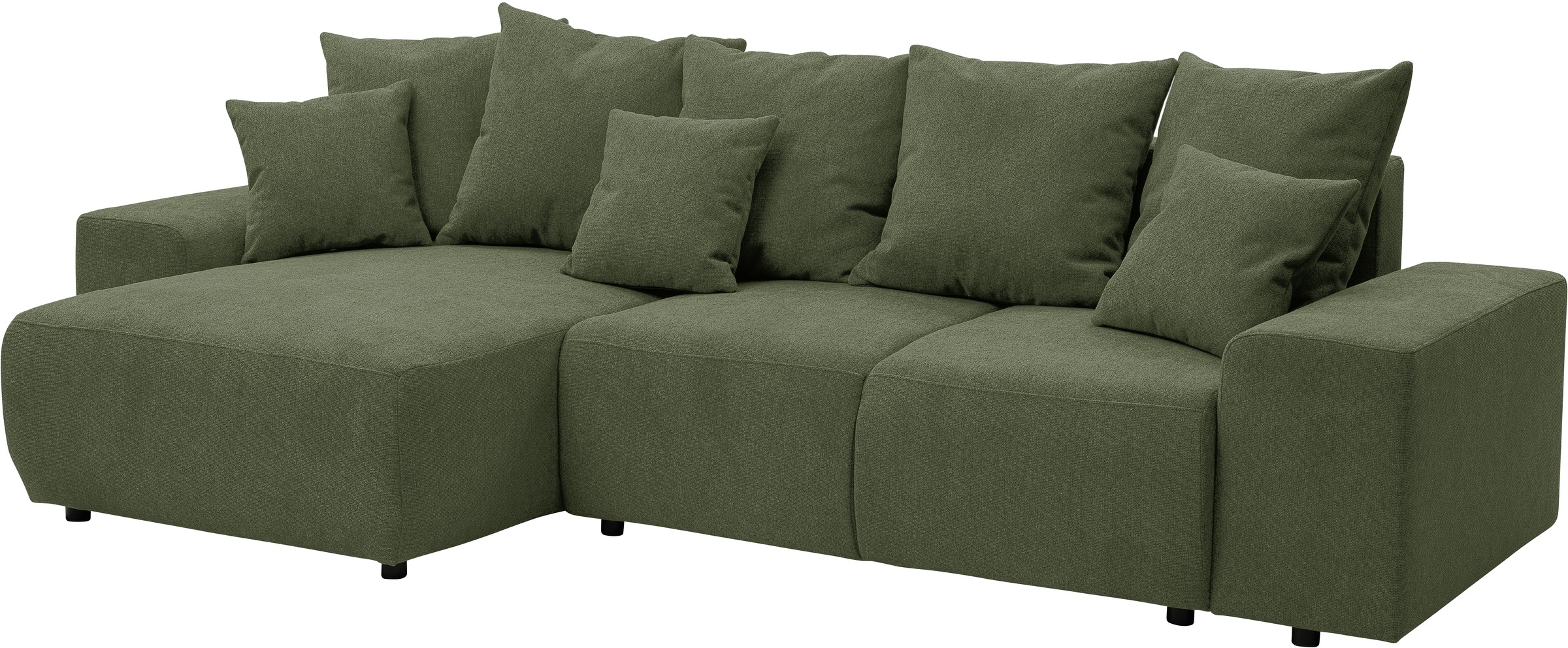 WERK2 Ecksofa »Riwa, modernes Sofa zum Kuscheln und Entspannen, Breite 300cm, L-Form«, Trendiges Ecksofa mit vielen Kissen, Schlaffunktion & Bettkasten