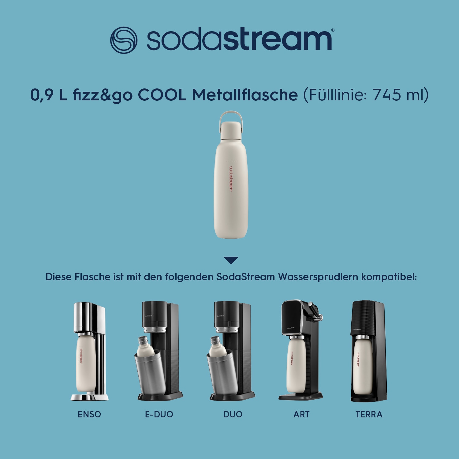 SodaStream Thermoflasche »Metallflasche Fizz&go COOL DWS, 0,9 l, Trinkflasche«, (1 tlg.), kompatibel mit SodaStream DUO, E-DUO, TERRA, ART & ENSO Wassersprudler
