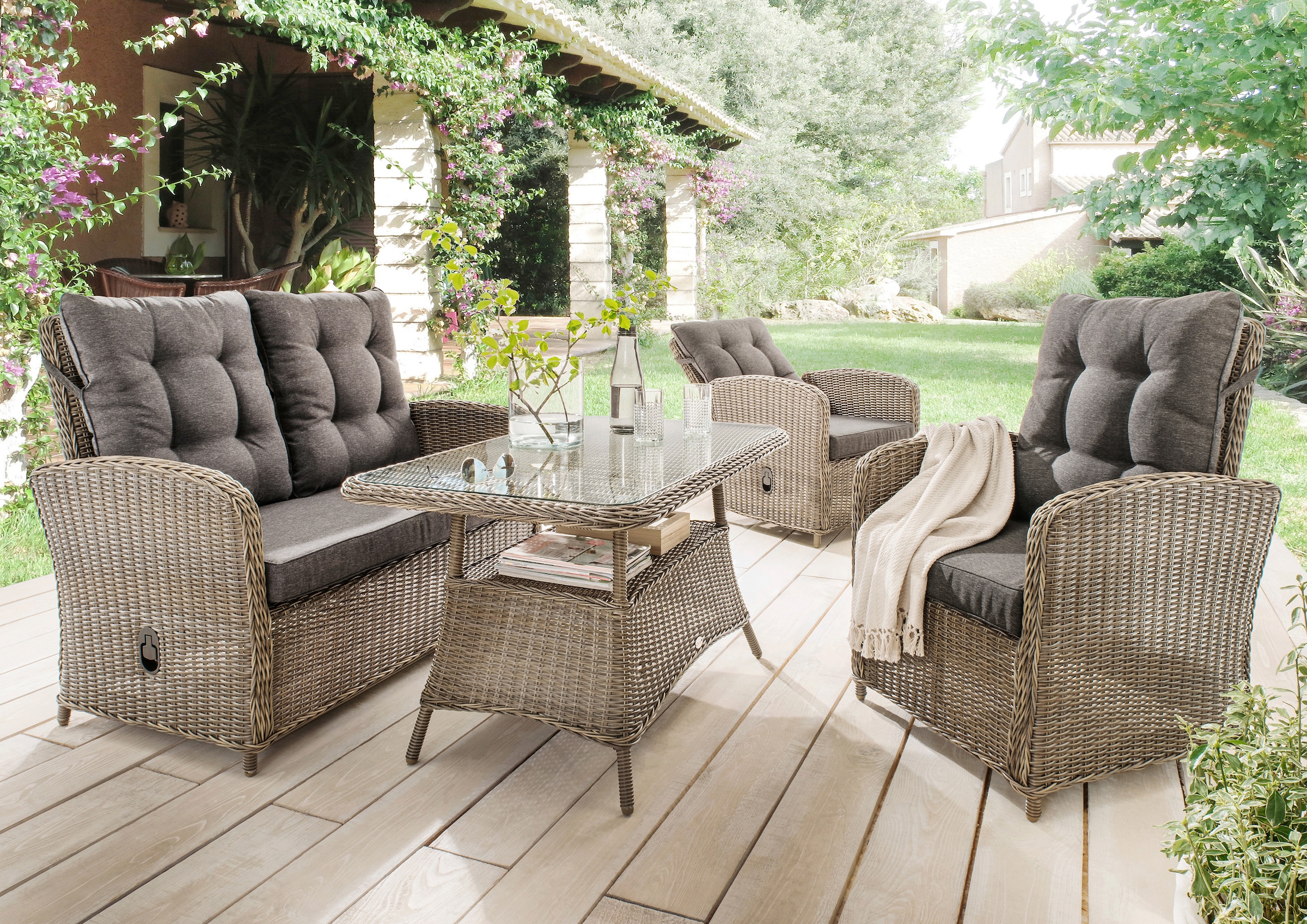 Destiny Gartenlounge-Set »MERANO« 1x 2er Sofa, 2x Sessel, 1x Tisch, inkl. A günstig online kaufen