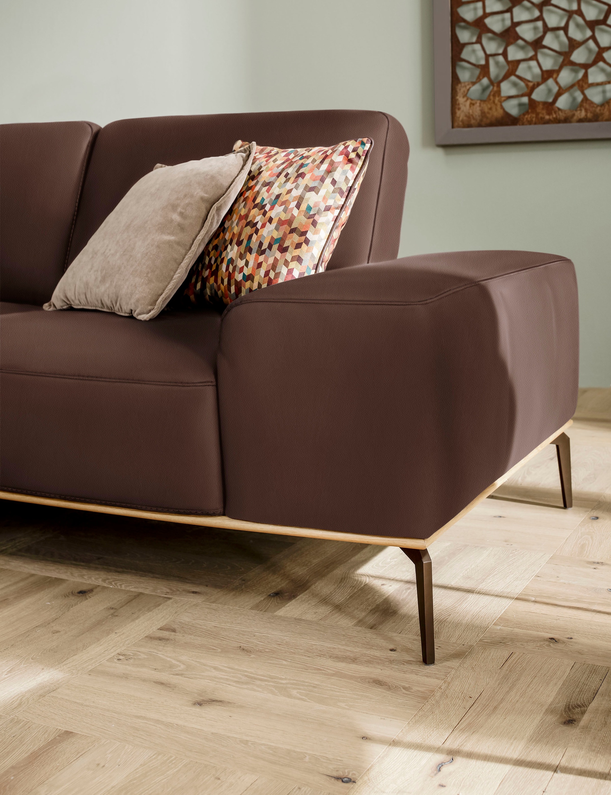 W.SCHILLIG Ecksofa »run, Designsofa mit tollem Sitzkomfort, L-Form«, mit Holzsockel, Füße in Bronze pulverbeschichtet, Breite 299 cm