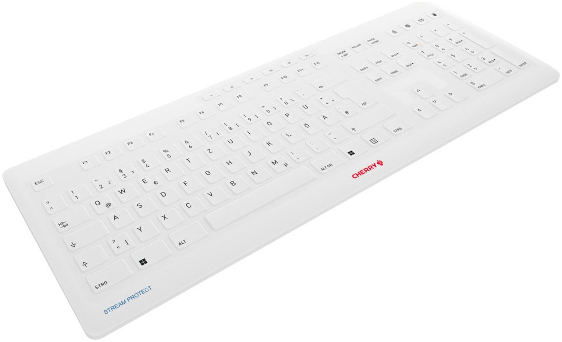 Cherry Wireless-Tastatur »Stream Protect Wireless«, (Multimedia-Tasten-Anpassbare Höhe-Antirutsch-Füße-Ziffernblock-Lautstärkeregler)