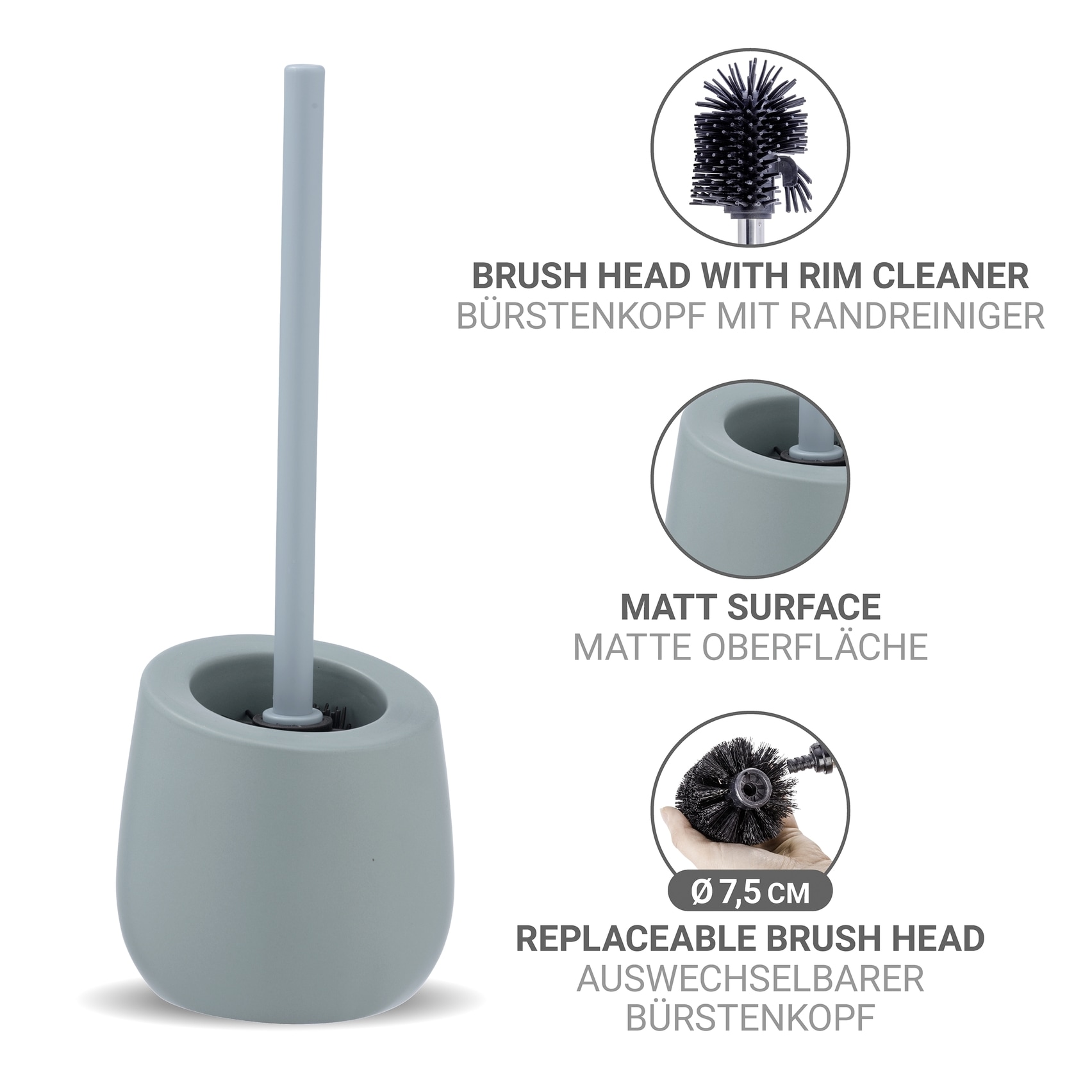 WENKO WC-Garnitur »Badi« aus Keramik | Silikon Toilettenbürste aus Keramik, mattierte Oberfläche, freistehend