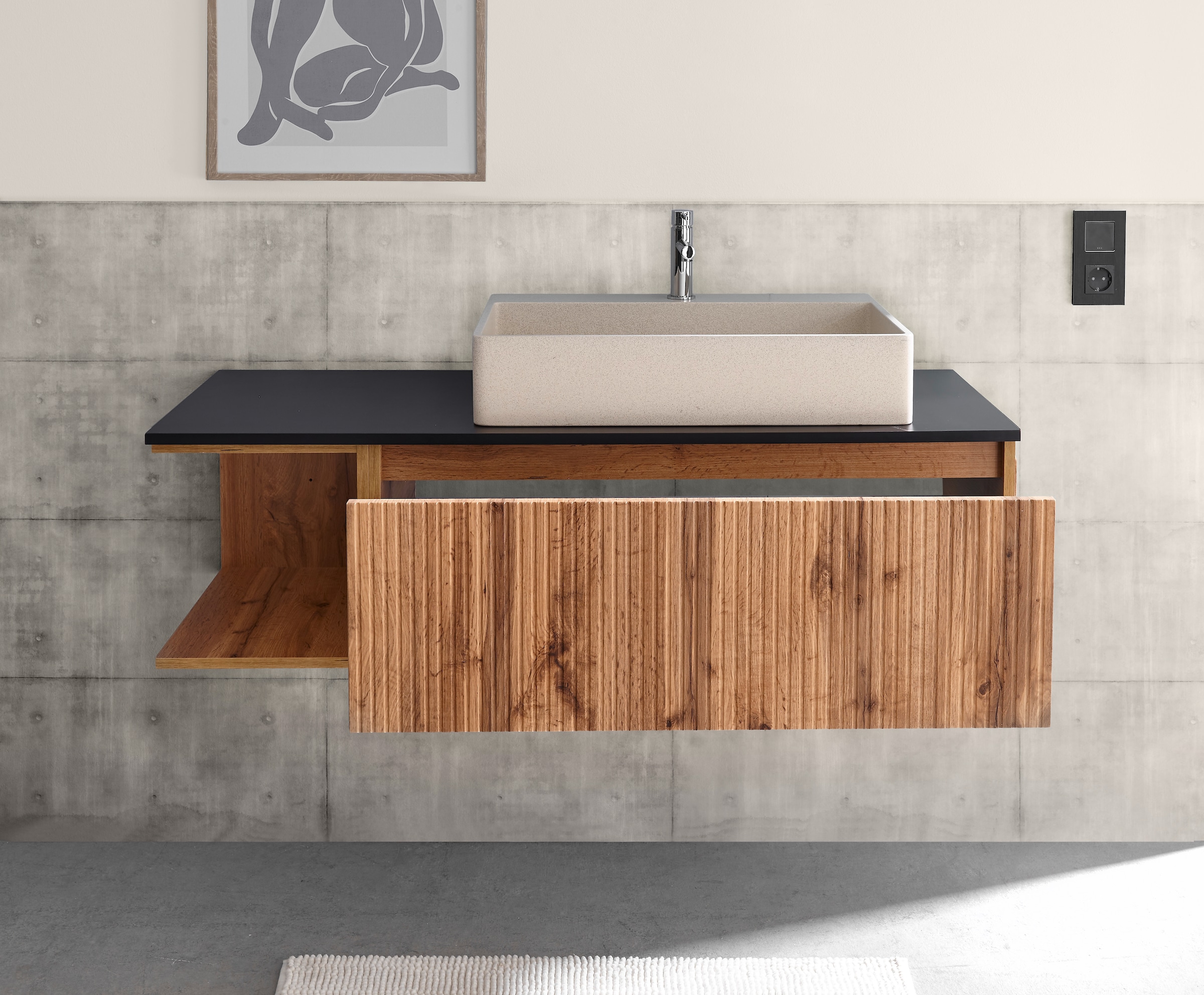 BASIC by Balculina Waschbeckenunterschrank »Loris BxHxT 120x34x47 cm« 1 Stk. tlg. Breite 120cm, Softclose, L/R montierbar