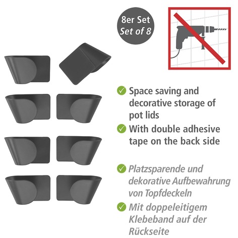 WENKO Küchenorganizer-Set »Topfdeckelhalter«, (Set, 8 tlg.), Halterung für Kochtopfdeckel aus Kunststoff, Befestigen ohne Bohren