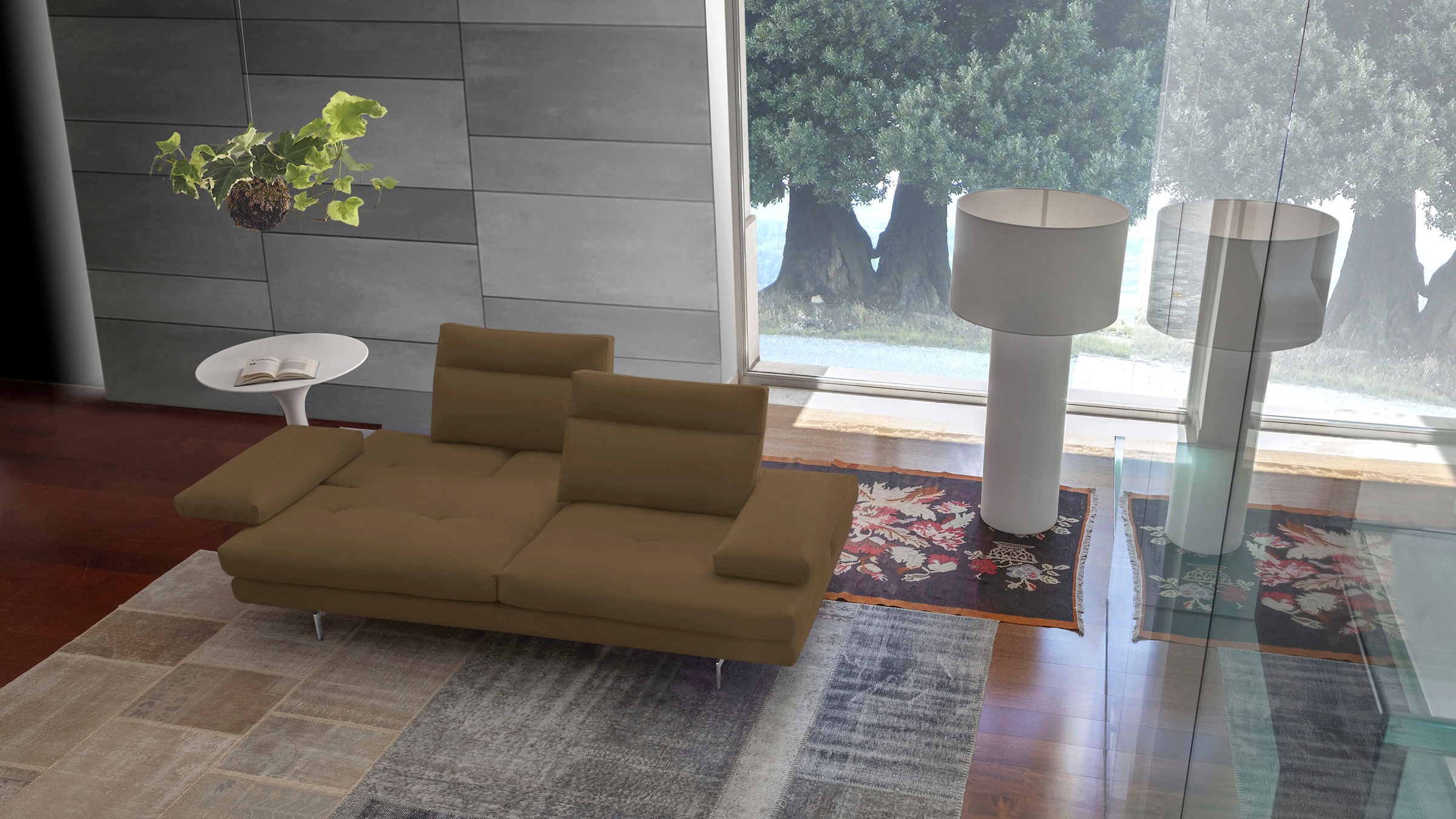 CALIA ITALIA 3-Sitzer »Toby Wing, Designsofa mit hohem Sitzkomfort, bequem und elegant«, inklusive Sitztiefenverstellung, Füße in Chrom glänzend