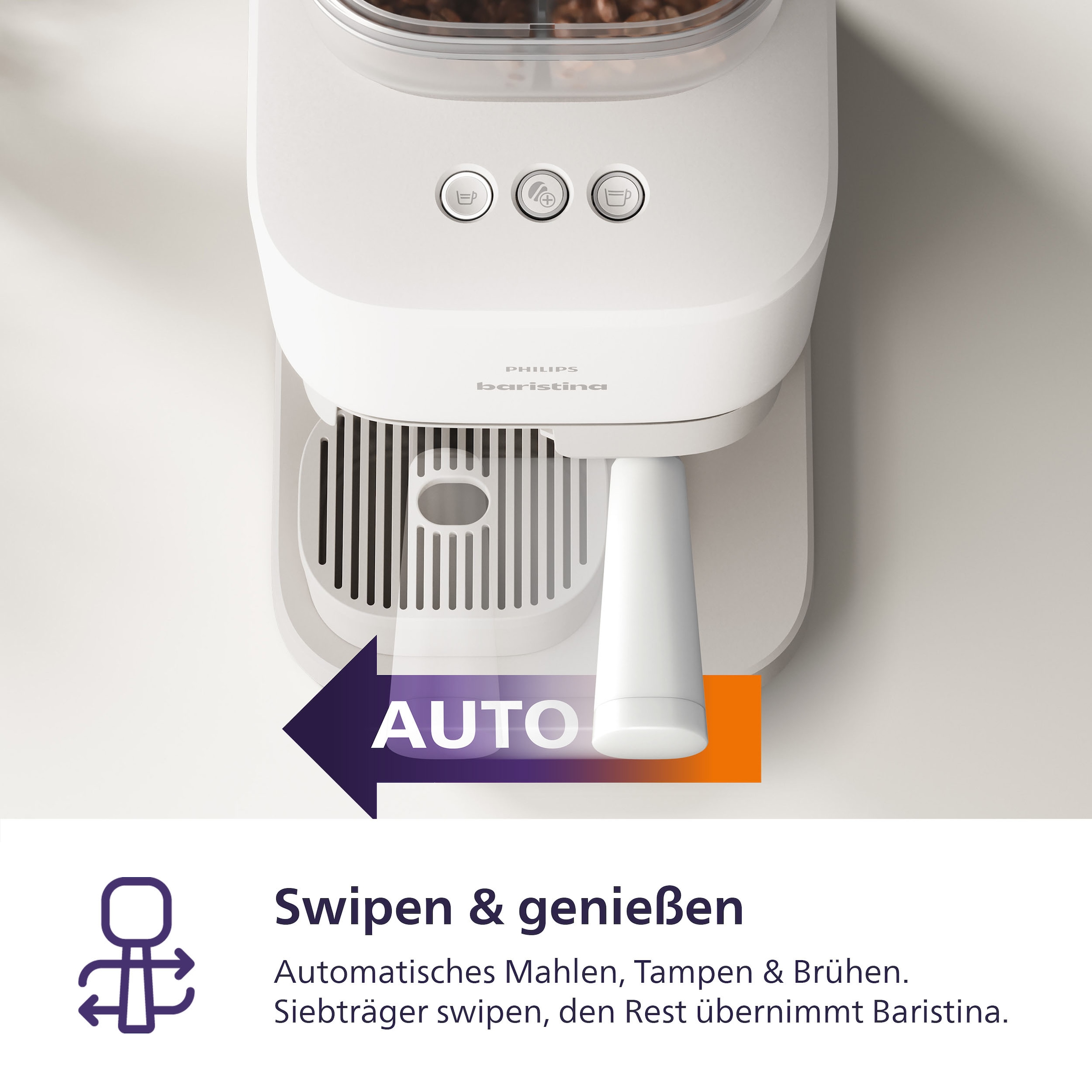 PHILIPS baristina Espressomaschine »mit Bean swap BAR320/00 mit Mahlwerk für ganze Bohnen« Doppelter Bohnenbehälter, 16 bar Pumpendruck, Naturweiß​