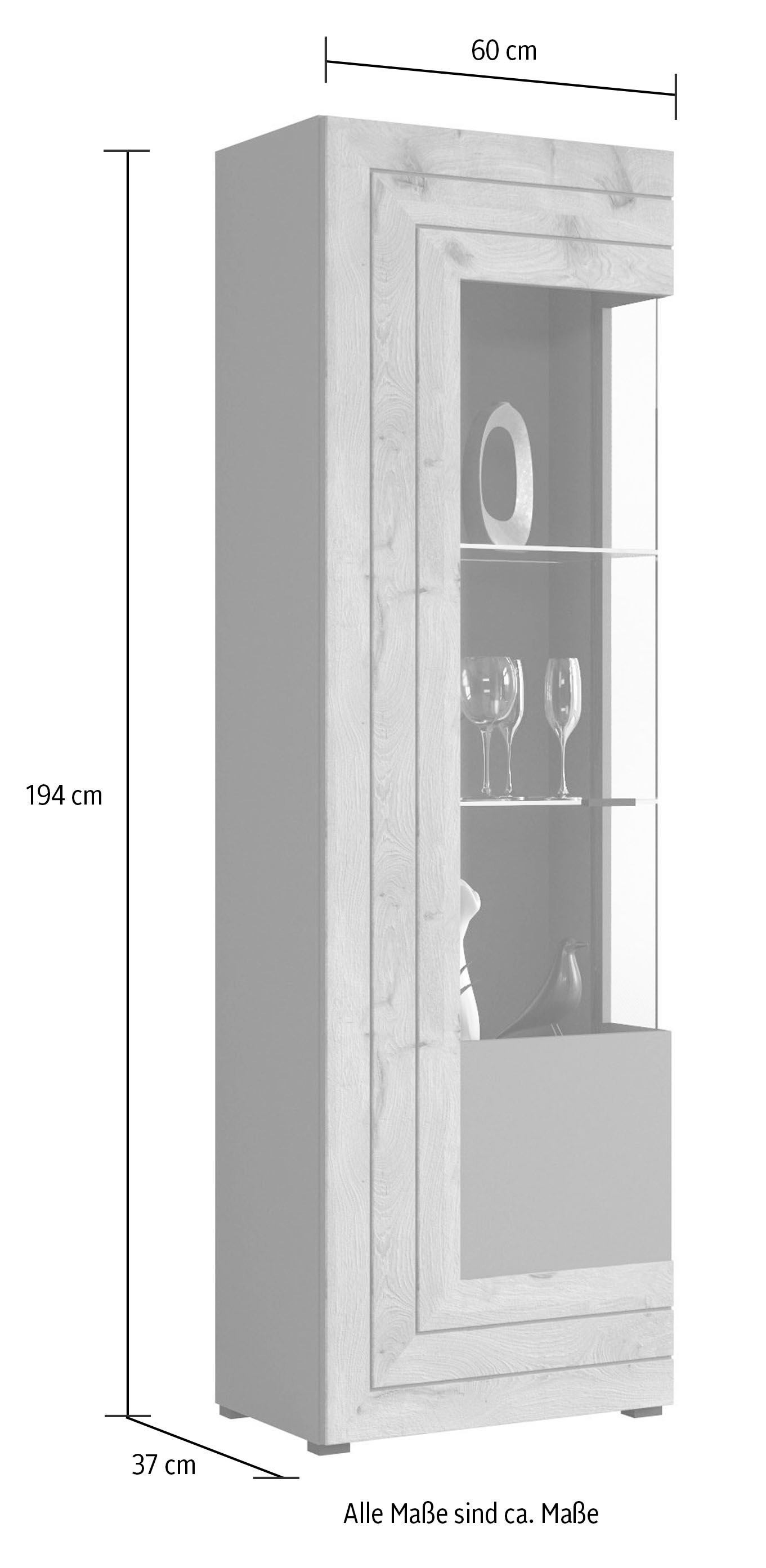 INOSIGN Vitrine »Aalborg, Höhe 194 cm, 1 Glastür, 2 Glaseinlegeböden, Metallgriffe«, Vitrinenschrank, Hochschrank, Stauraumschrank, Wohnmöbel, Wohnzimmer