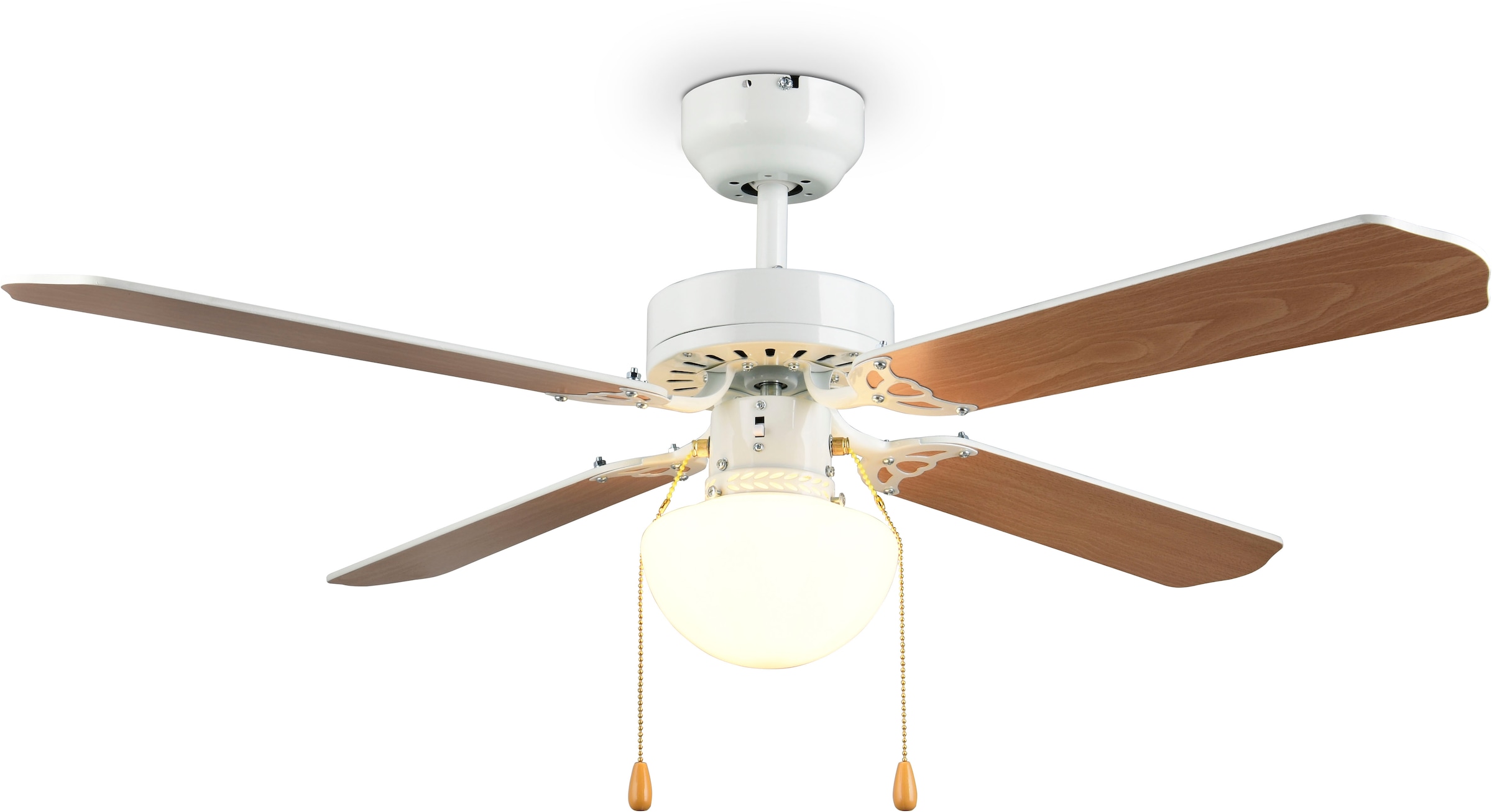 REALITY Leuchten Deckenleuchte »HAMMERFEST mit Ventilator, Deckenventilator mit Zugschalter, 3 Stufen« E27 1 Stk. warmweiß - kaltweiß exkl 1x E27 Leuchtmittel, Ø 106cm Höhe 40cm, Vor- & Rücklauf Funktion