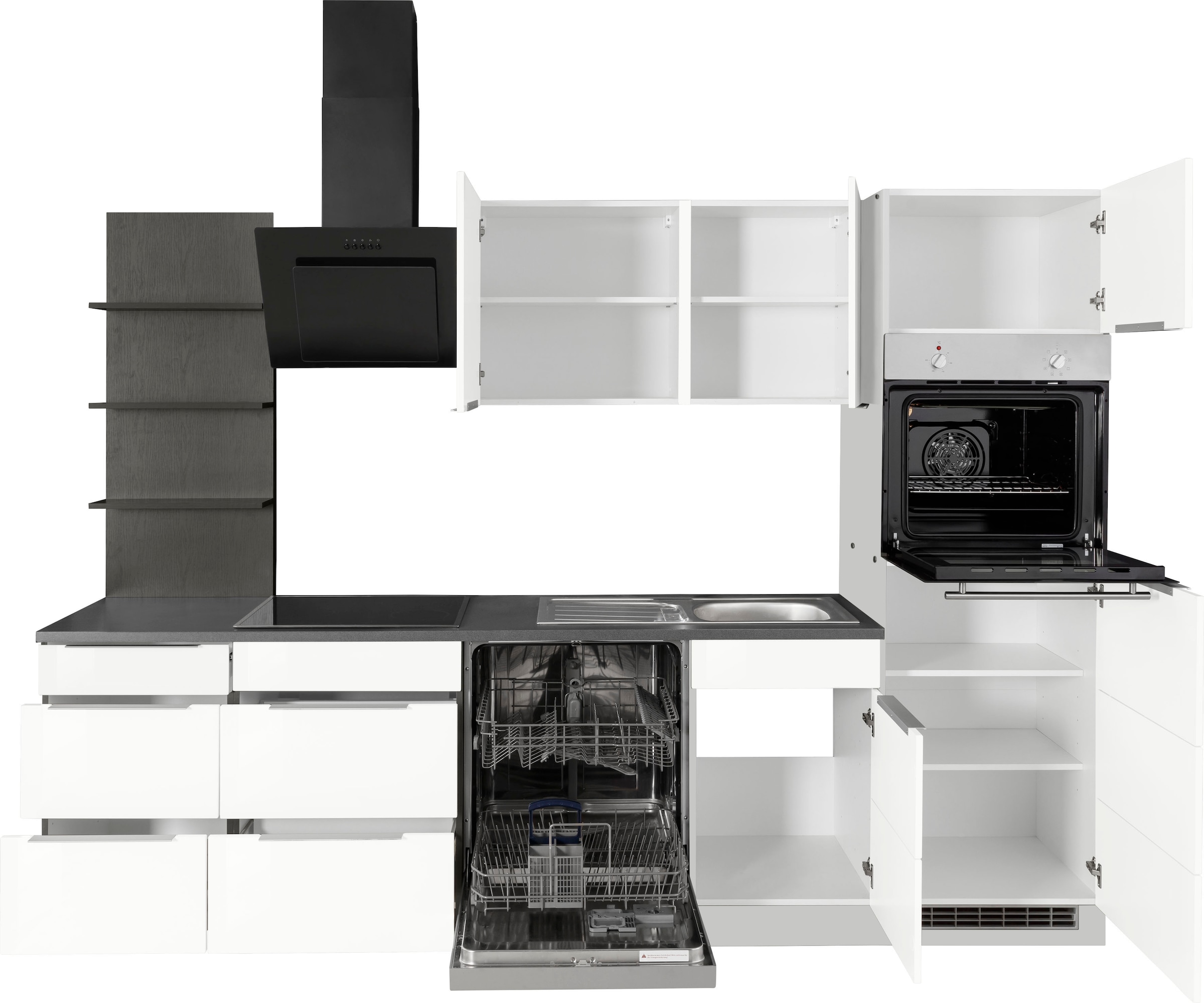 KOCHSTATION Küchenzeile »KS-Brindisi Breite 280 cm«, wahlweise mit E-Geräten und Induktion, mit MDF-Fronten und Regal