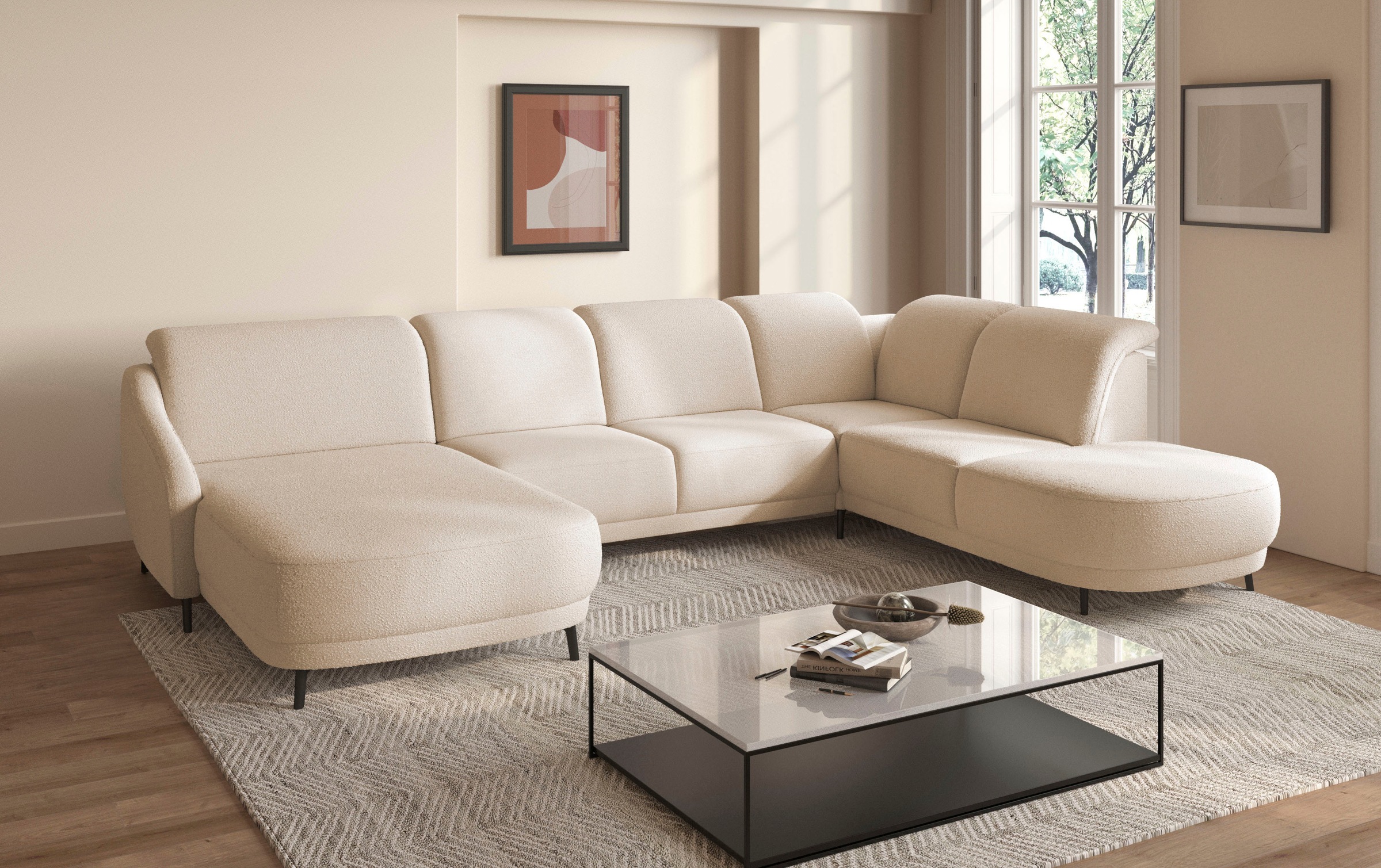 sit&more Wohnlandschaft »Blues U-Form«, inkl. Kopfteilverstellung, wahlweise mit Klapptisch und USB