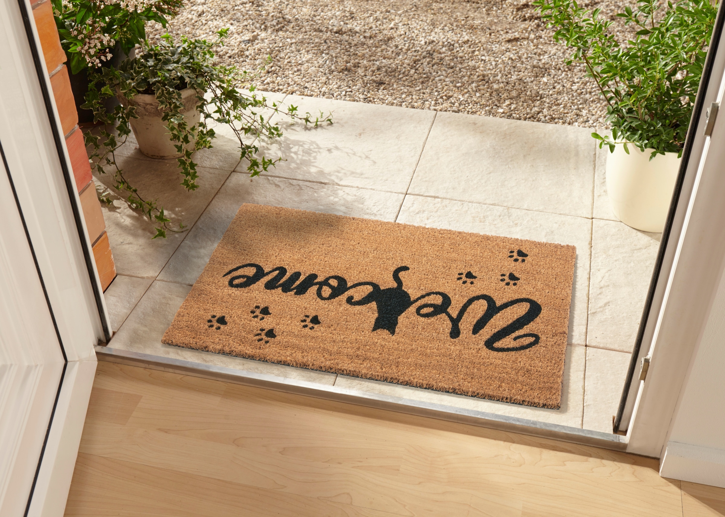 HANSE Home Fußmatte »Mix Mats Kokos Cat Paws Welcome, Türmatte«, rechteckig, 15 mm Höhe, Kokos, Schmutzfangmatte, Outdoor, Rutschfest, Innen, Kokosmatte, Flur