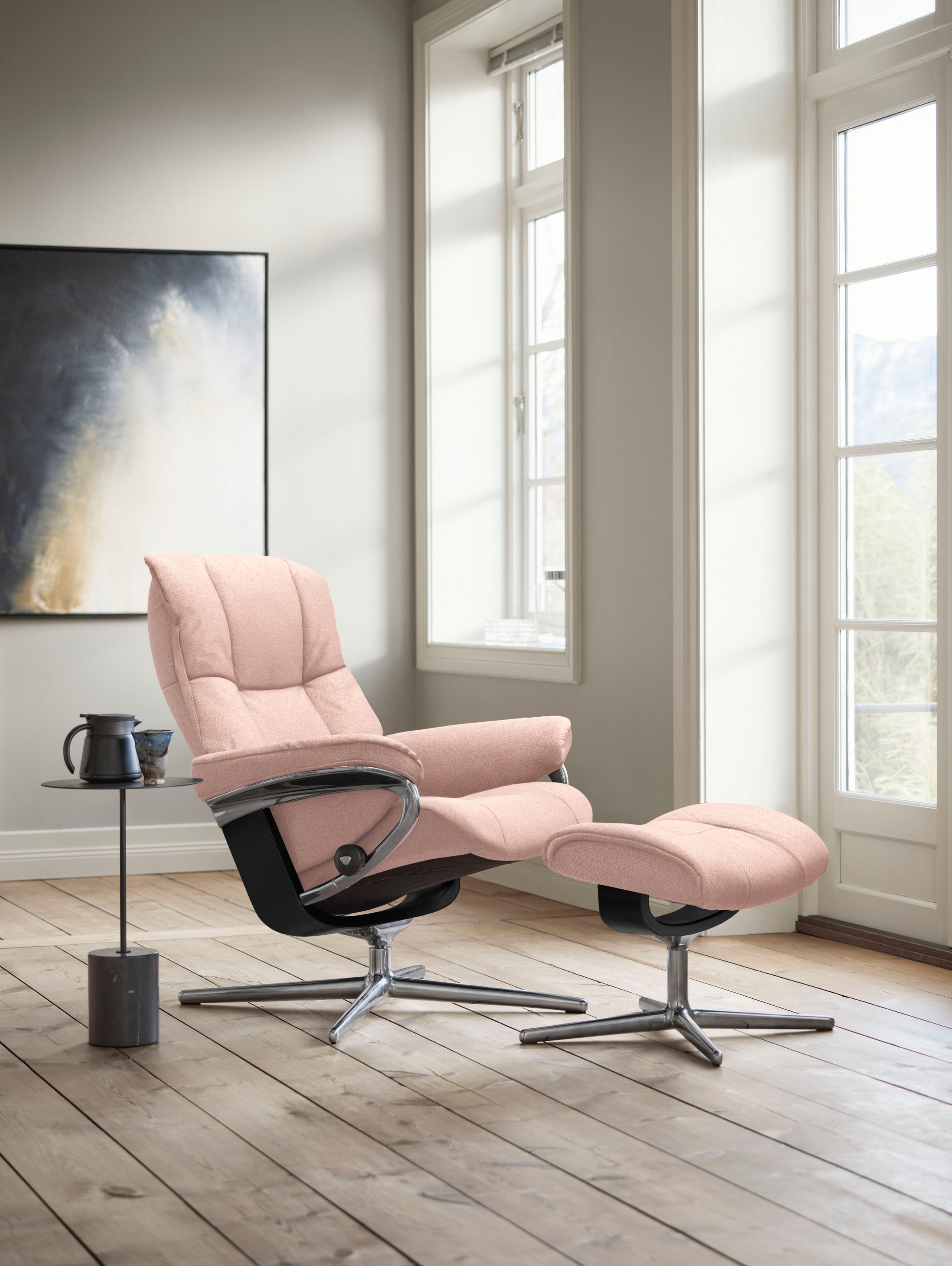Stressless® Relaxsessel »Mayfair«, (Set, Relaxsessel mit Hocker), mit Hocker, mit Cross Base, Größe S, M & L, Holzakzent Schwarz