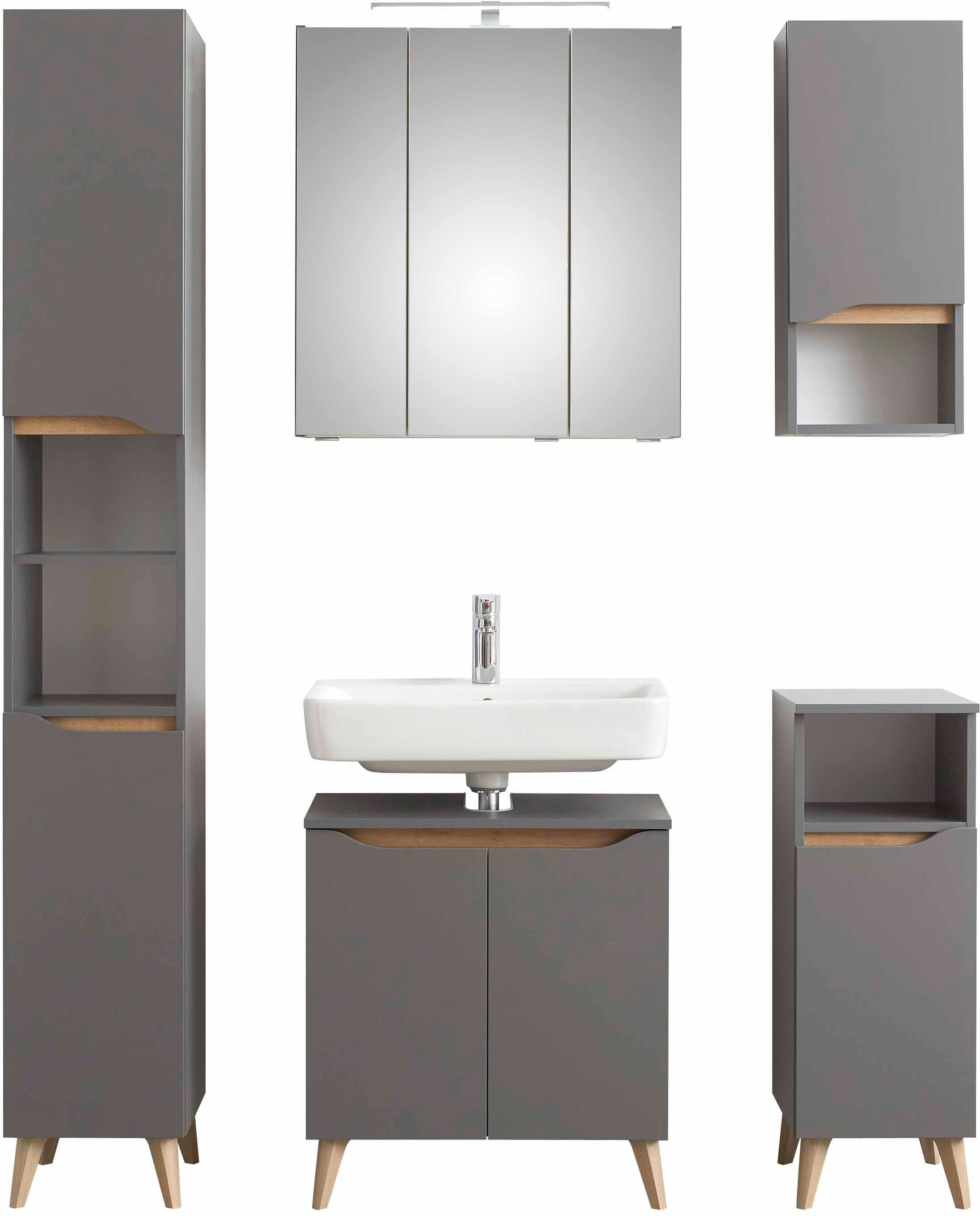 Saphir Badmöbel-Set »Quickset 5-teilig, Waschbeckenunterschrank mit LED-Spi günstig online kaufen