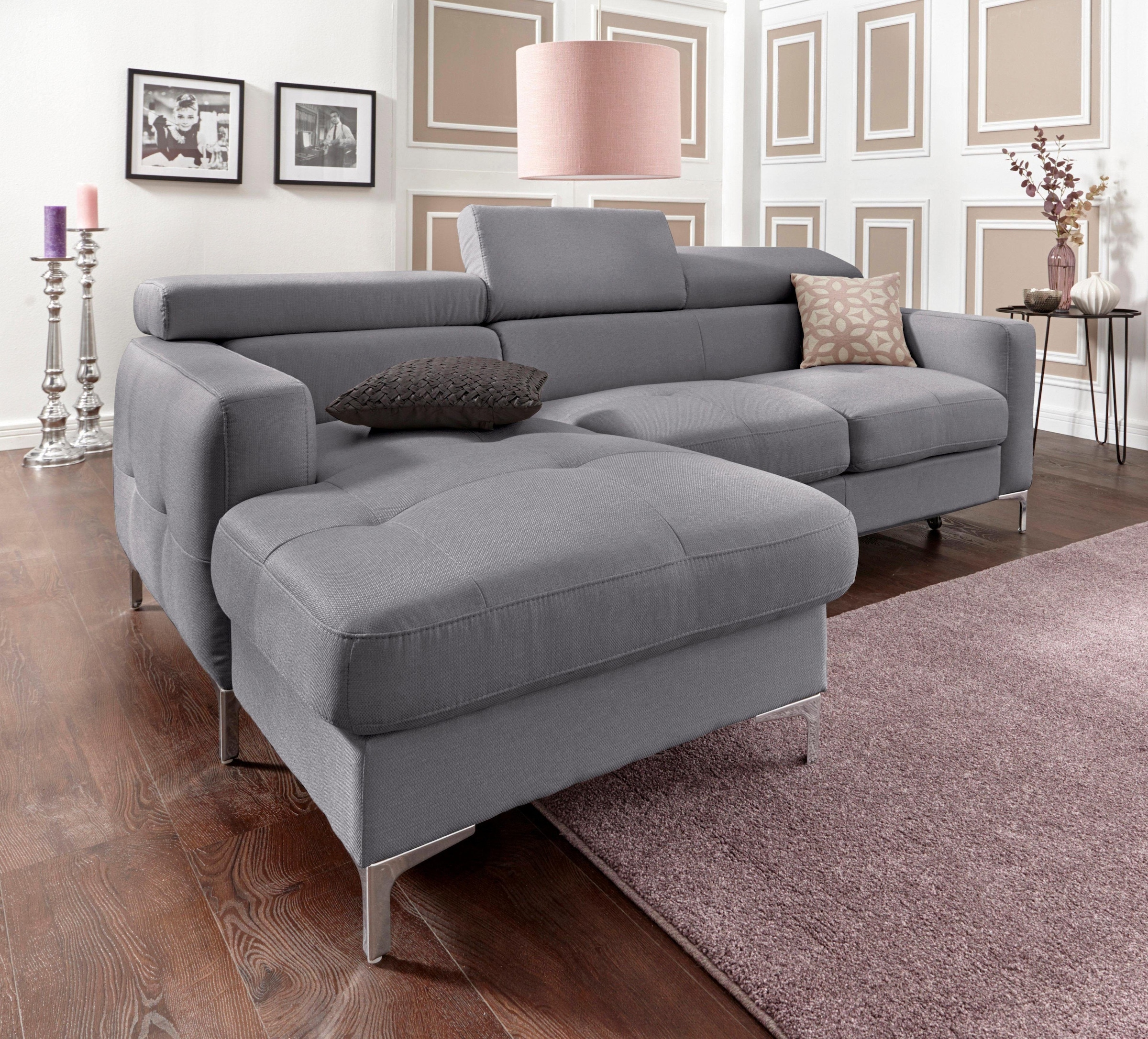 COTTA Polstergarnitur »Sammy L-Form«, (Set), Set bestehend aus: Ecksofa mit Kopfteilverstellung & Hocker