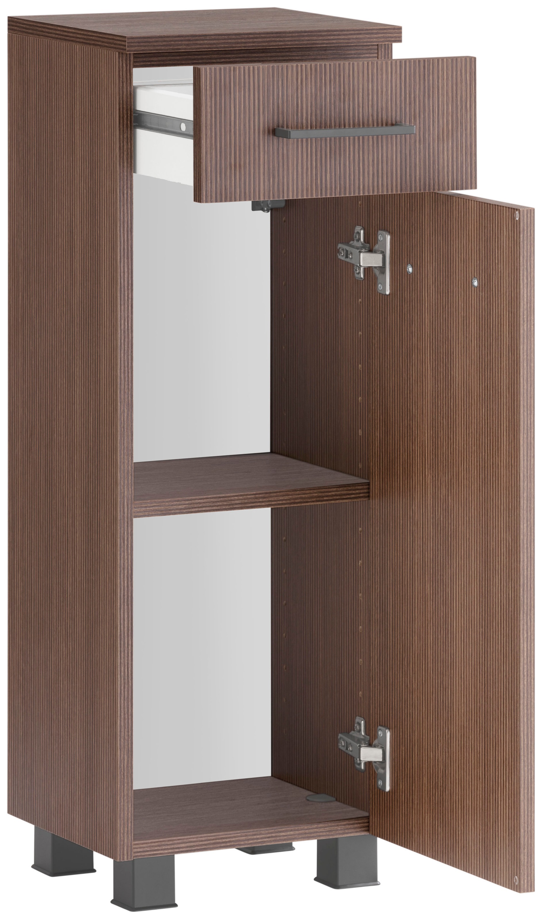 welltime Badmöbel-Set »"Trento", Badezimmer-Set, Hängeschrank, Unterschrank, Midischrank«, (5 St.), Waschbeckenunterschrank, Spiegelschrank inkl. Aufbauleuchte