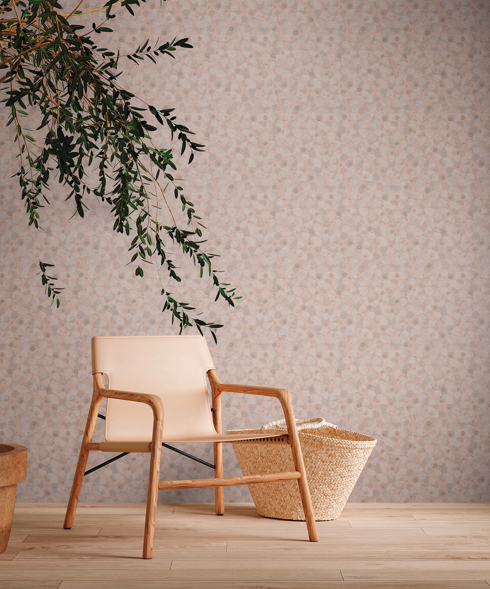living walls Vliestapete »Metropolitan Stories. Travel Styles. Tapete Floral«, matt-gemustert-neutral, Blumen-Tapete mit Blümchen Skandinavisch Blätter Tapeten Wohnzimmer