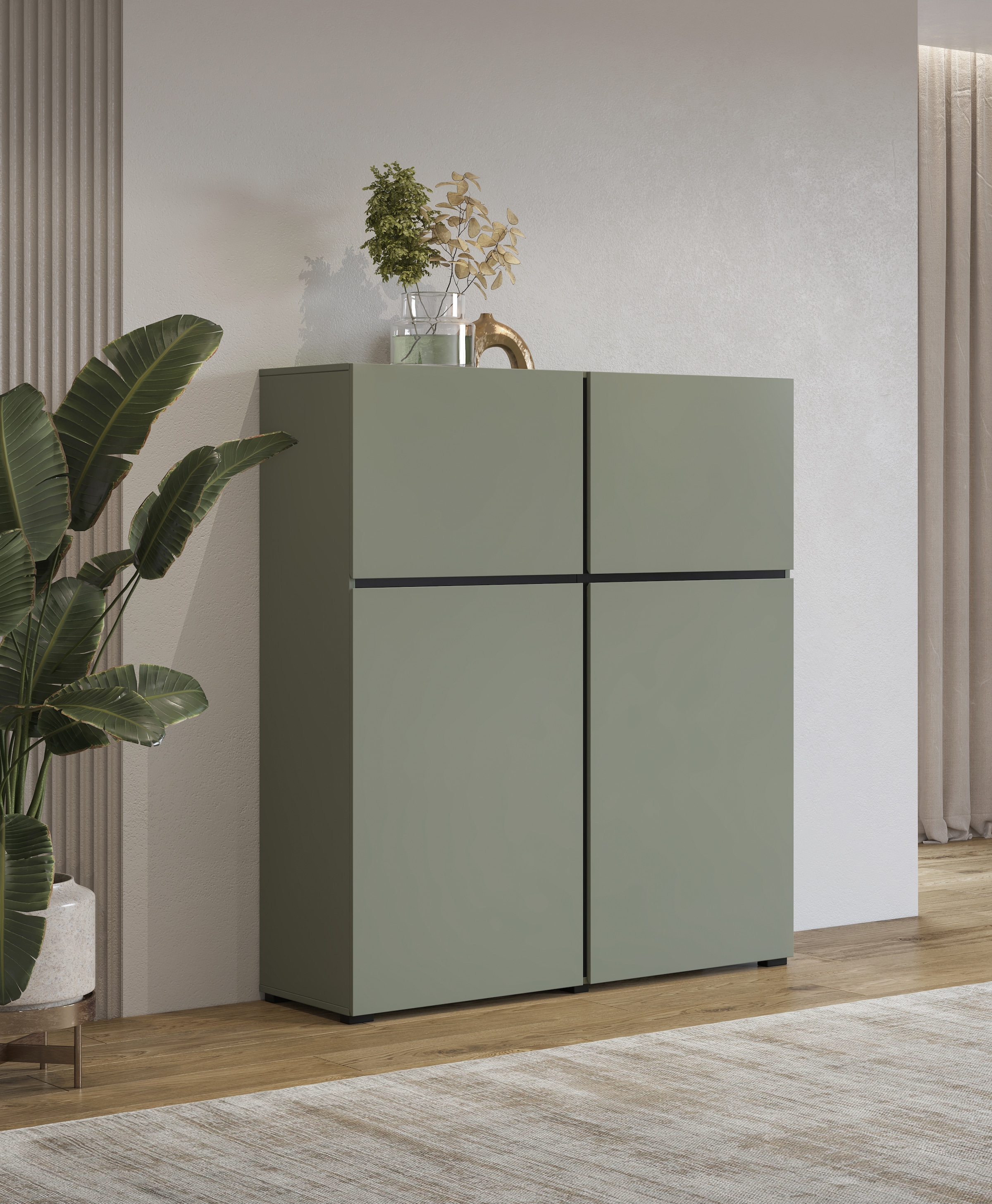 INOSIGN Highboard »Cross, moderne grifflose Hochkommode mit 4 Türen,Türkommode«, Hochschrank, Höhe 139 cm mit viel Stauraum, Einlegeböden verstellbar