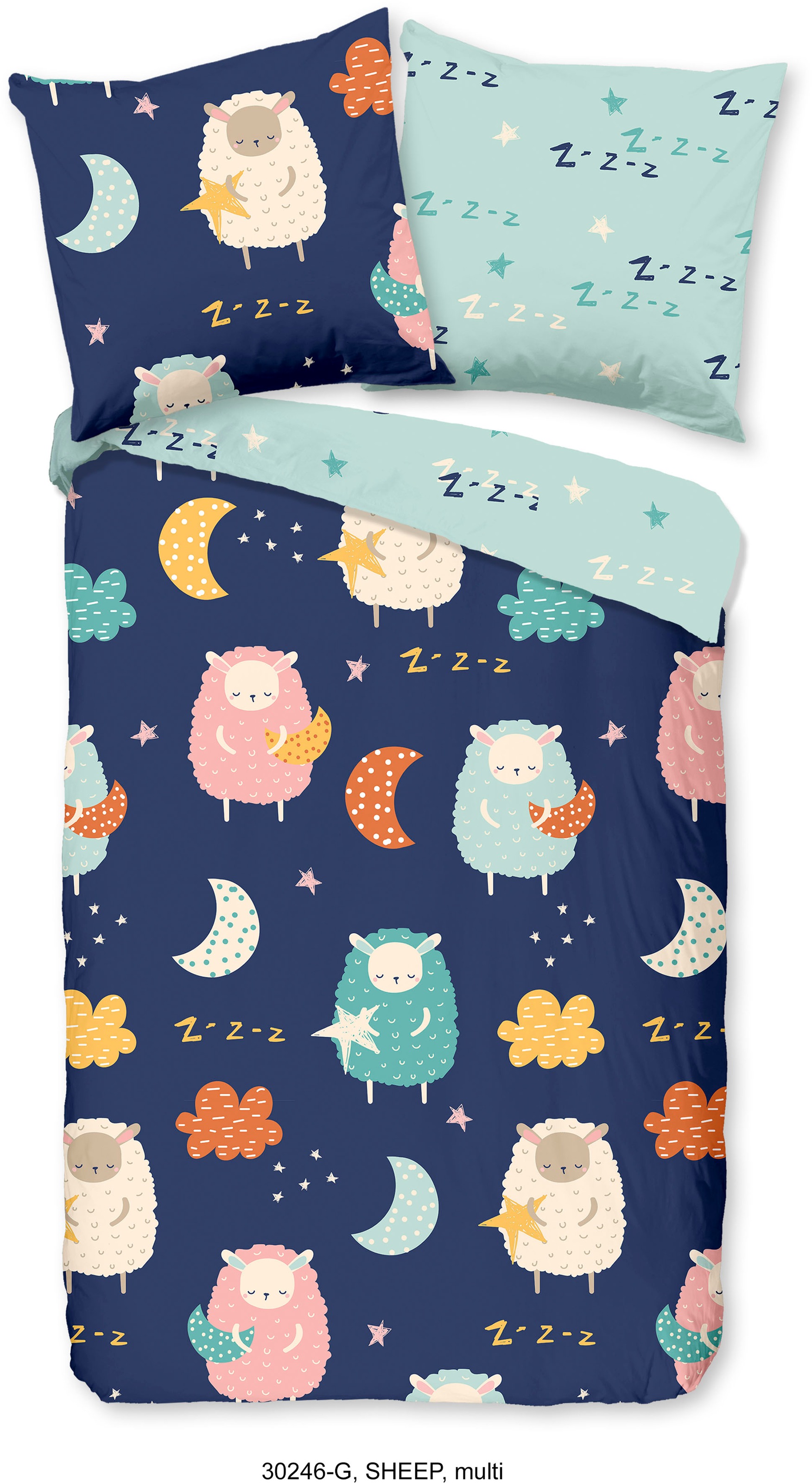 good morning Kinderbettwäsche »Sheep Sleep«, Baumwolle, 135x200, Reißverschluss, Wendeoptik, Kind, Schafe, Blau
