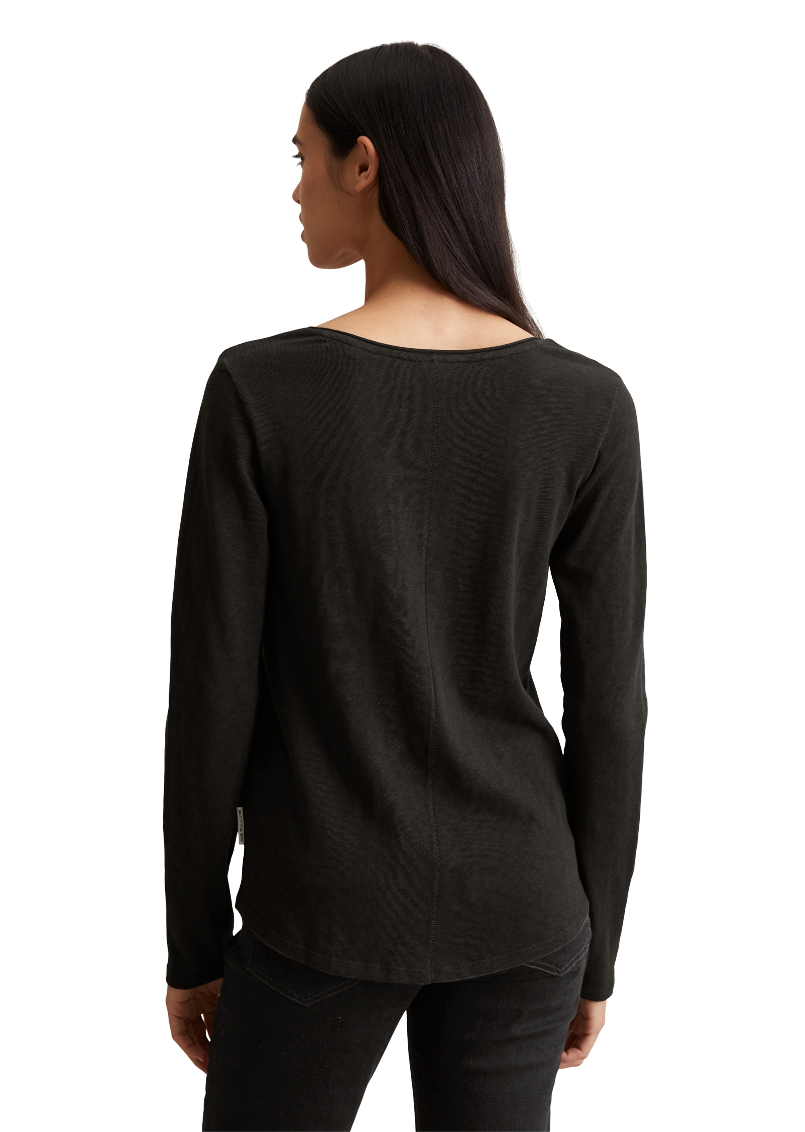 Marc O'Polo DENIM Langarmshirt mit Rollkante am V-Ausschnitt