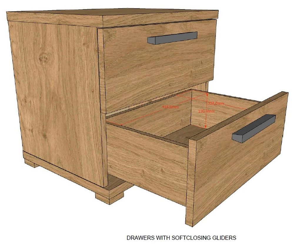 Vipack Nachtschrank »SAM mit 2 geräumigen Schubladen, universell einsetzbar« (B/H/T ca. 50x46,7x39 cm) Schubladen mit Soft-Close,  Pflegeleichte Oberfläche in Eiche Dekor