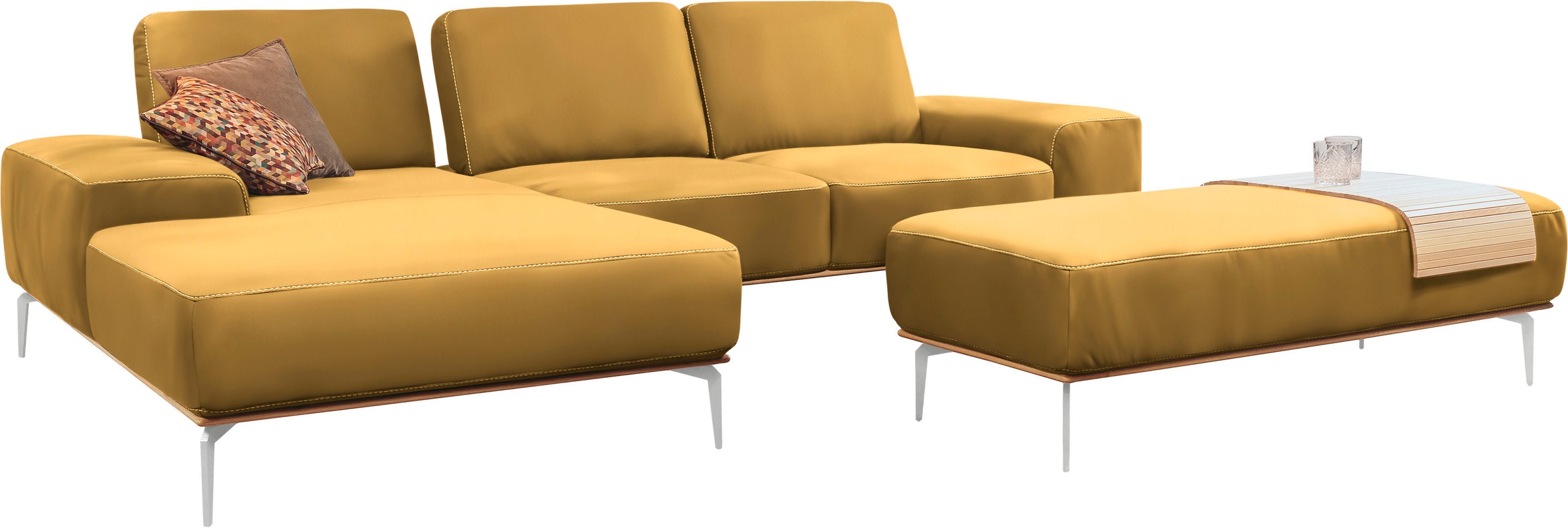 W.SCHILLIG Ecksofa »run, Designsofa, bequem, L-Form«, mit elegantem Holzsockel, Füße in Chrom glänzend, Breite 299 cm
