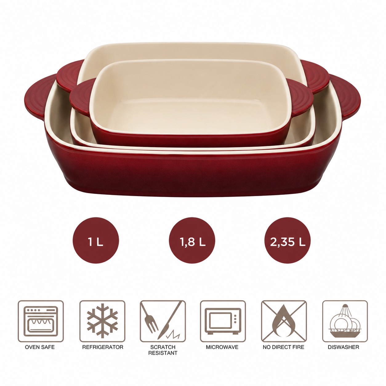 RESTO Kitchenware Backform »FORNAX Auflaufform-Set, 3-teilig, aus Keramik, rechteckig« Kratzbeständig