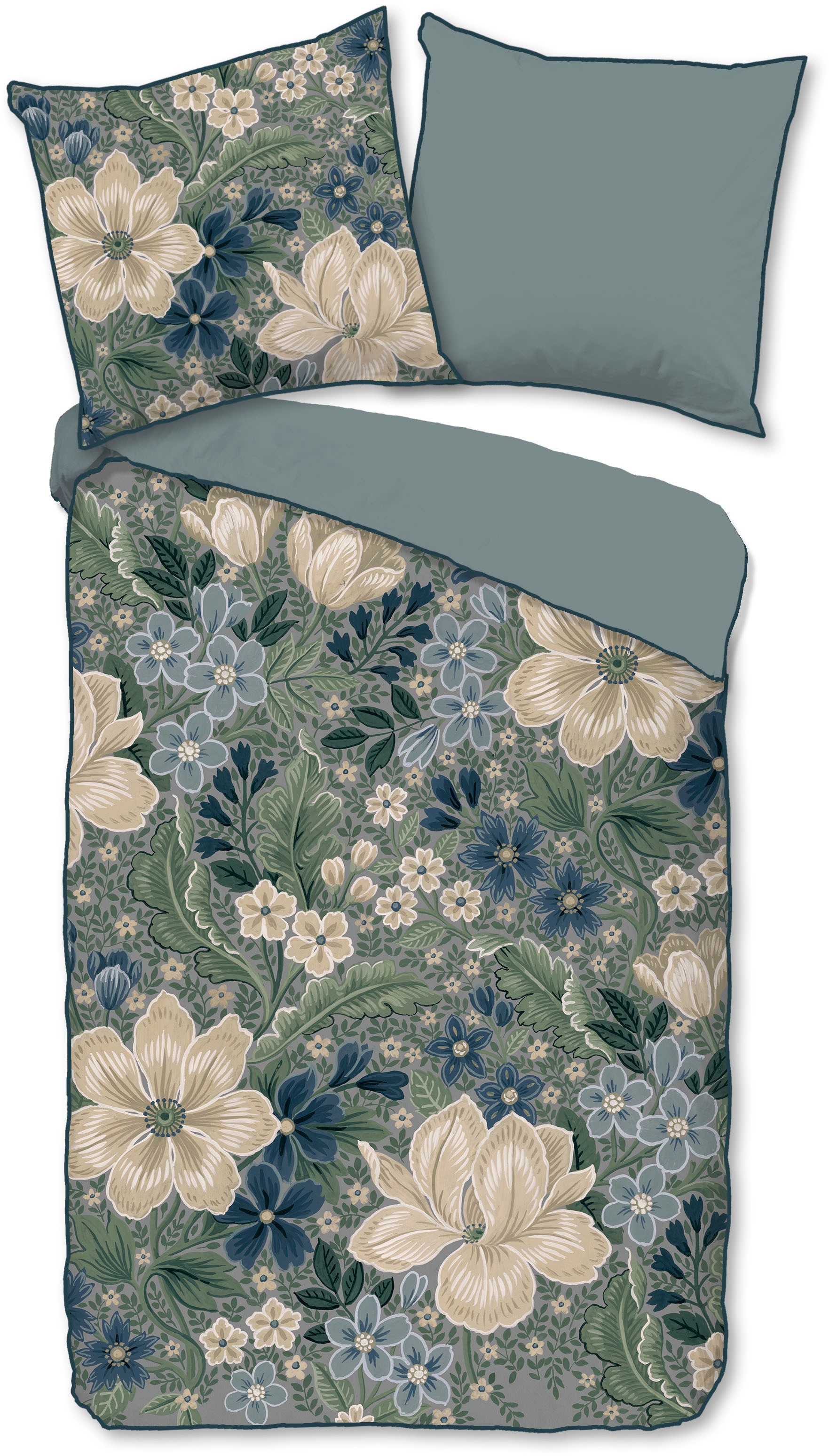 Descanso Wendebettwäsche »Alessia« 2 Stk. tlg. Satin, Reißverschluss, Paspel, Biese, Wendeoptik, Luxe, Blume